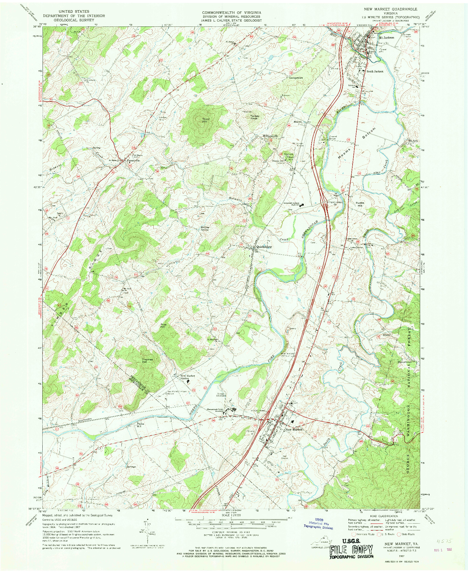 USGS 1:24000-SCALE QUADRANGLE FOR NEW MARKET, VA 1967