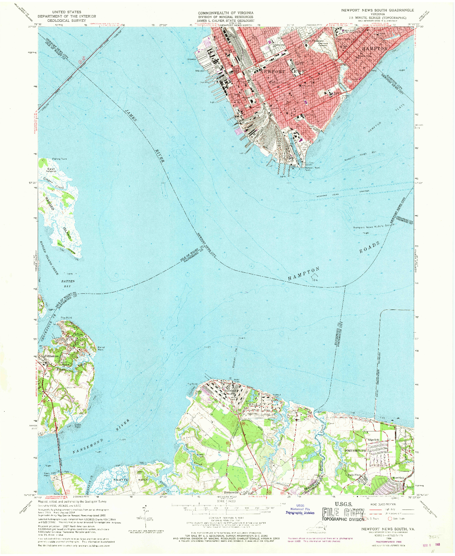 USGS 1:24000-SCALE QUADRANGLE FOR NEWPORT NEWS SOUTH, VA 1964