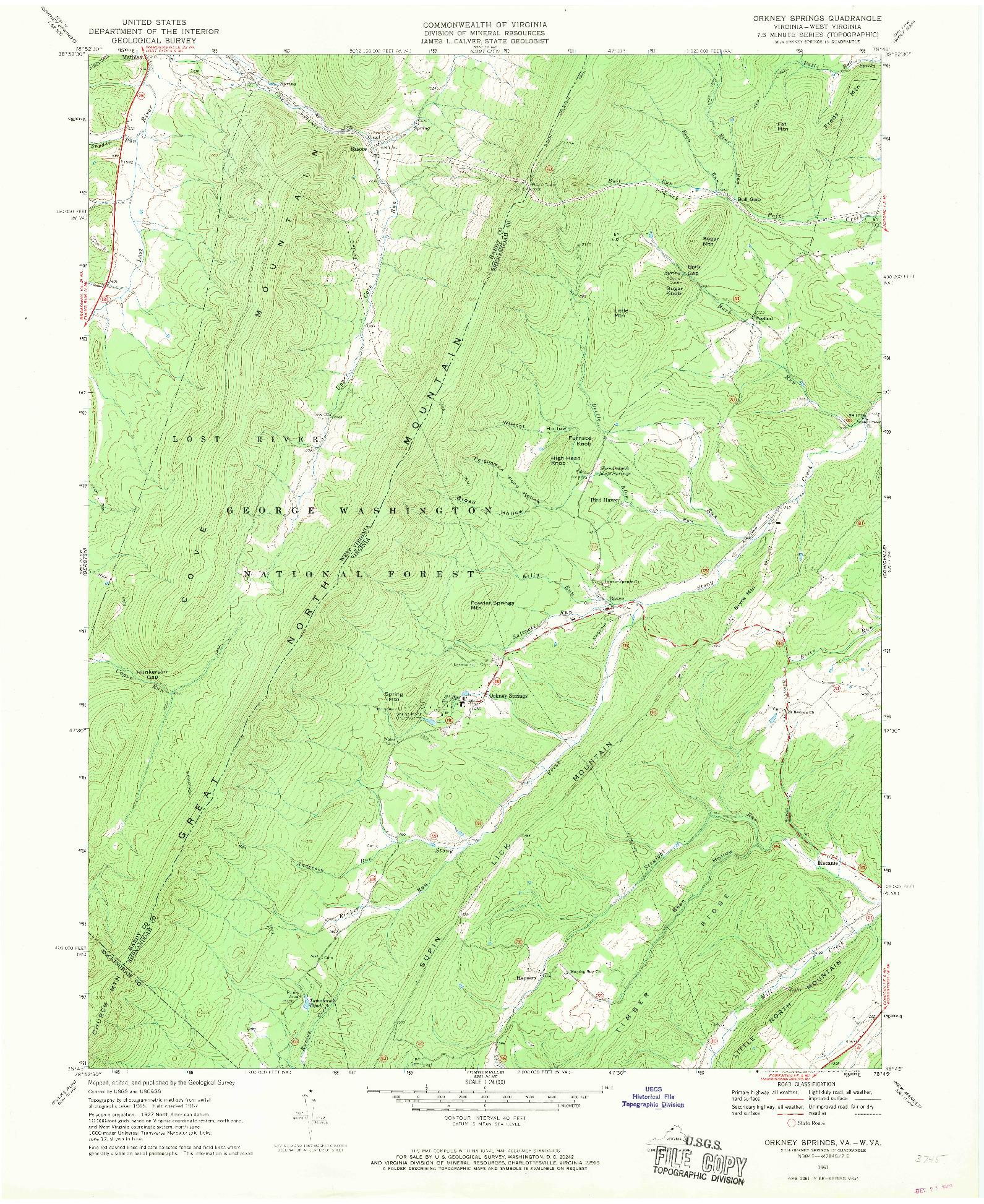 USGS 1:24000-SCALE QUADRANGLE FOR ORKNEY SPRINGS, VA 1967