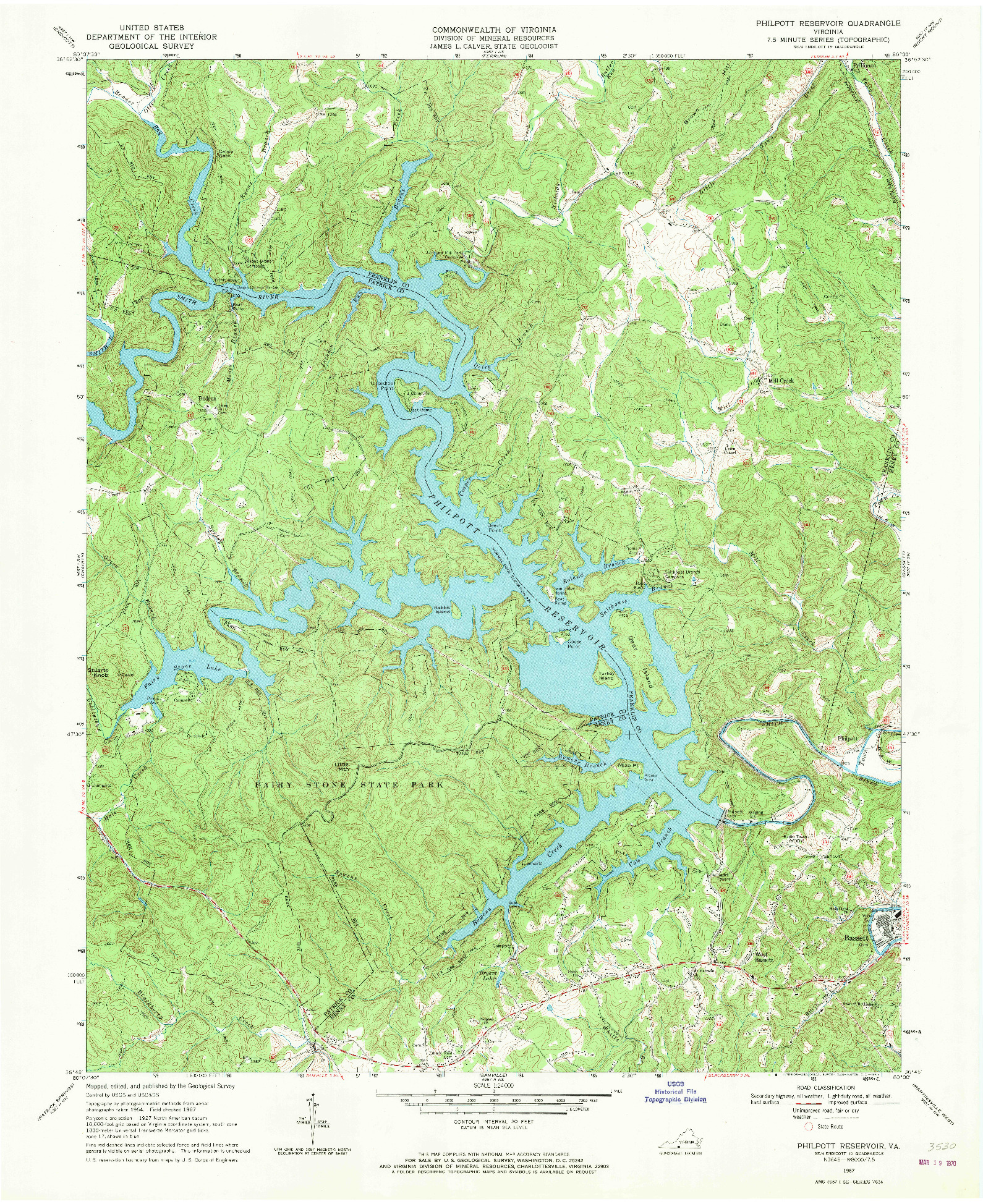 USGS 1:24000-SCALE QUADRANGLE FOR PHILPOTT RESERVOIR, VA 1967