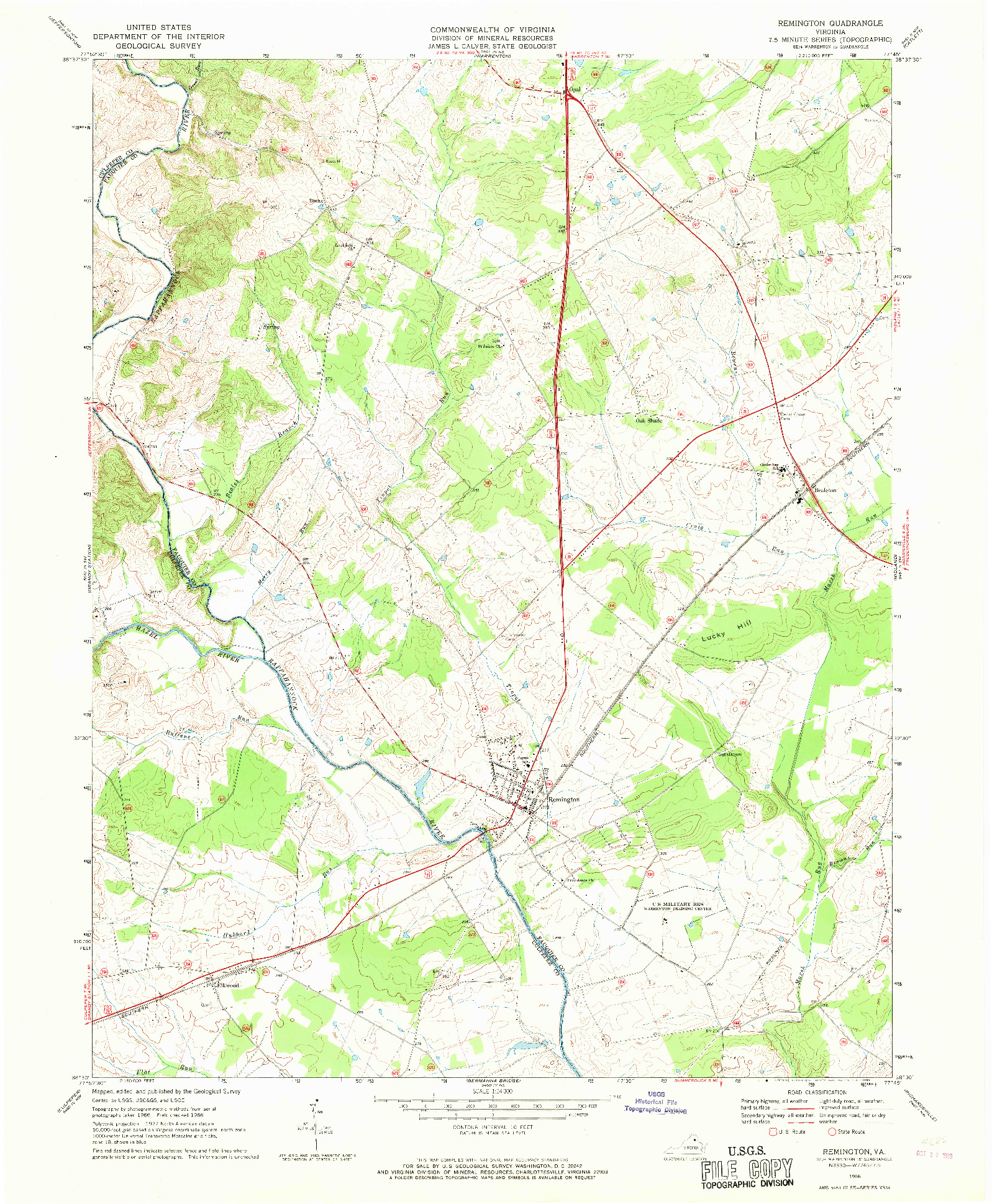 USGS 1:24000-SCALE QUADRANGLE FOR REMINGTON, VA 1966