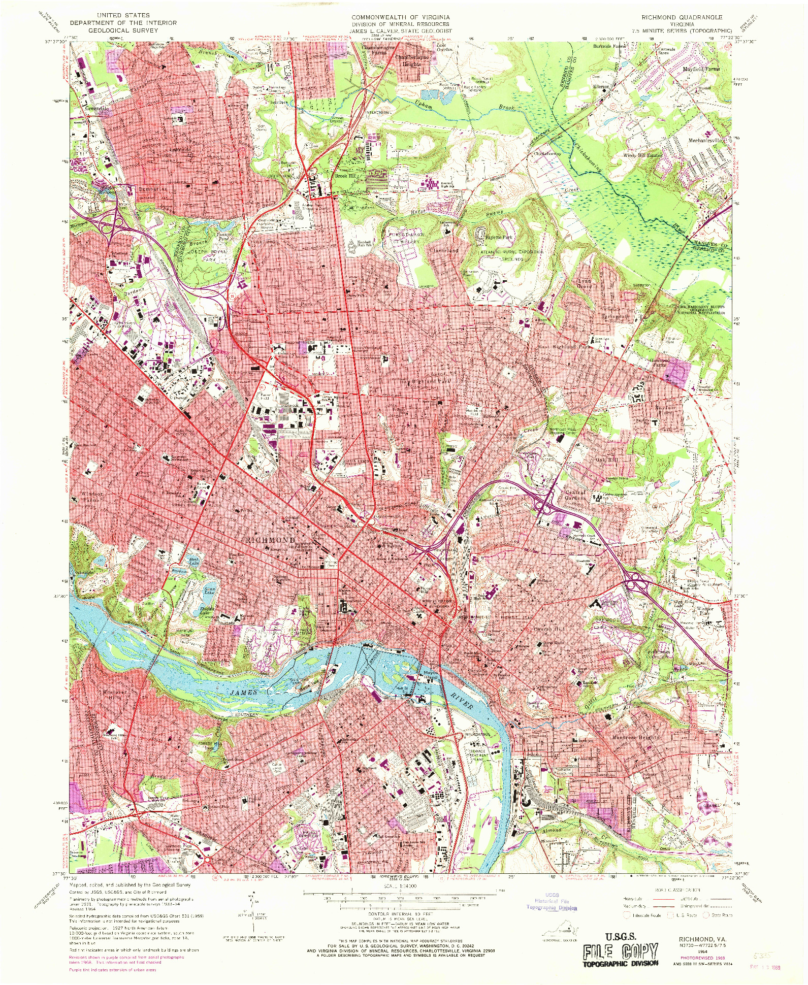 USGS 1:24000-SCALE QUADRANGLE FOR RICHMOND, VA 1964