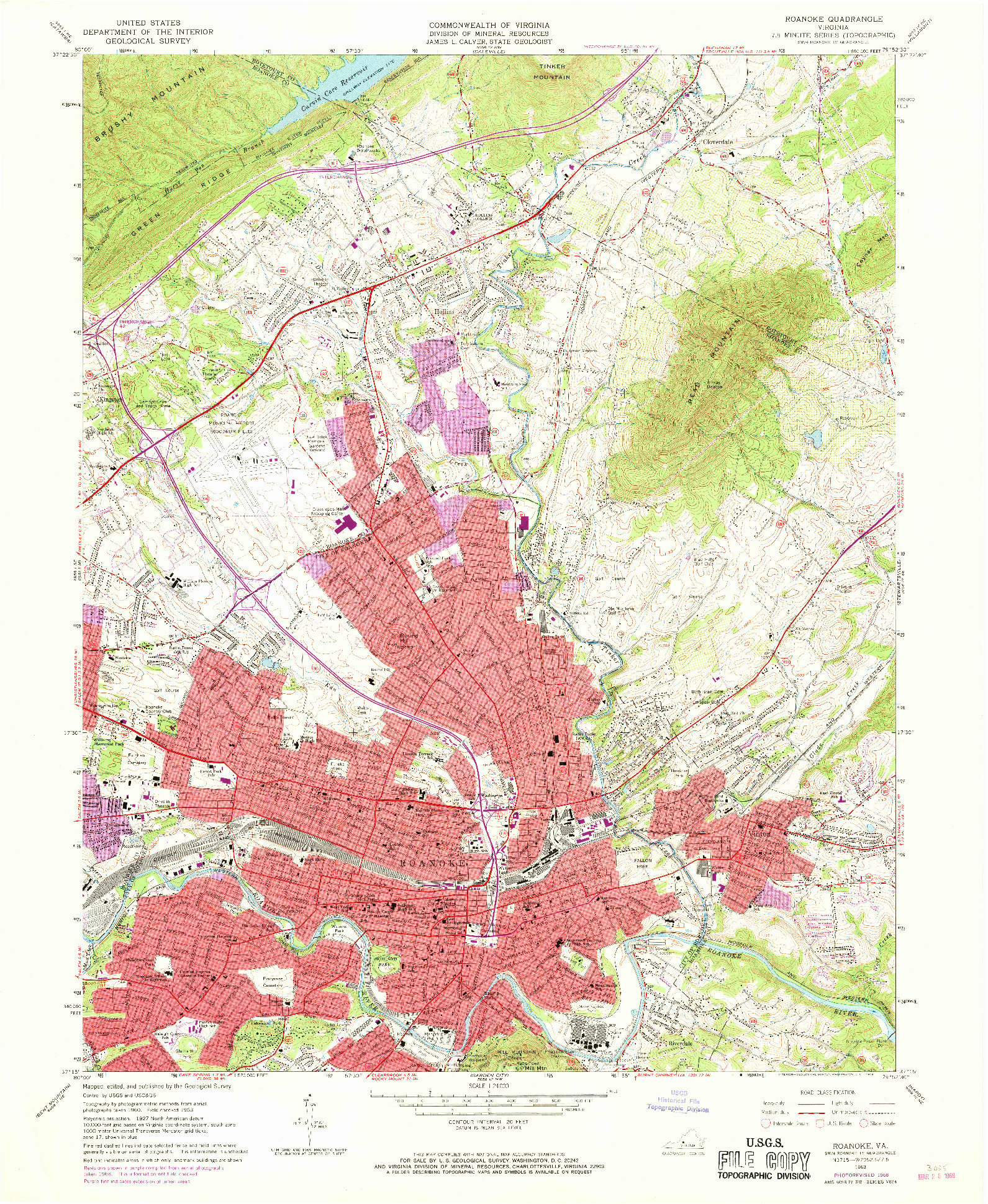 USGS 1:24000-SCALE QUADRANGLE FOR ROANOKE, VA 1963