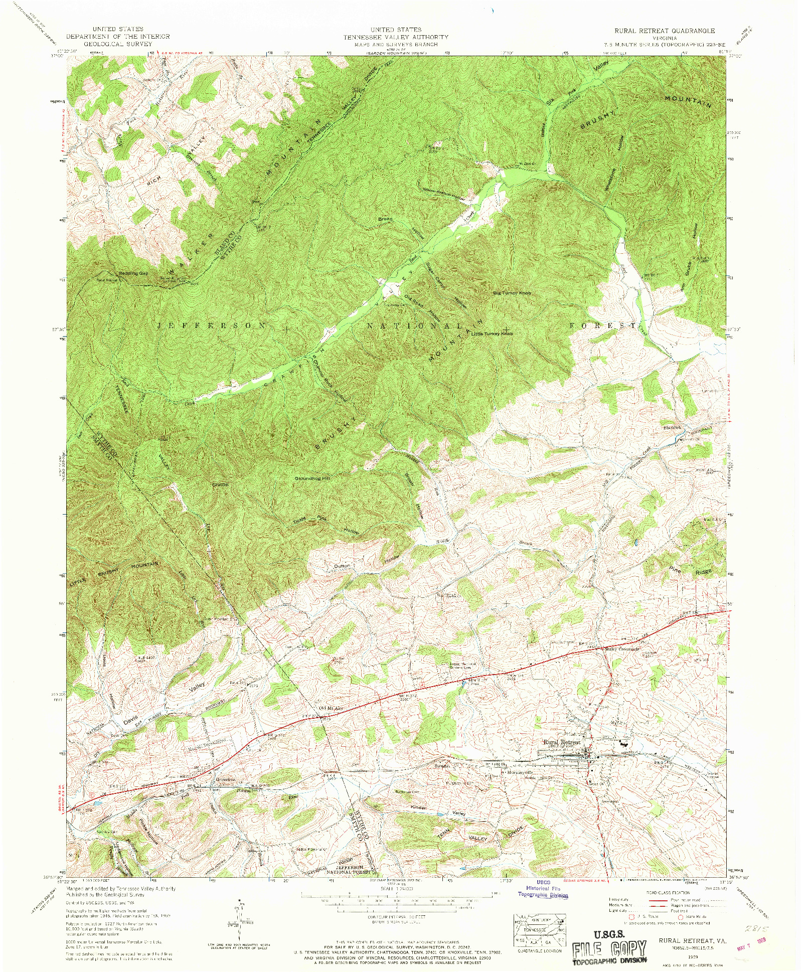 USGS 1:24000-SCALE QUADRANGLE FOR RURAL RETREAT, VA 1959