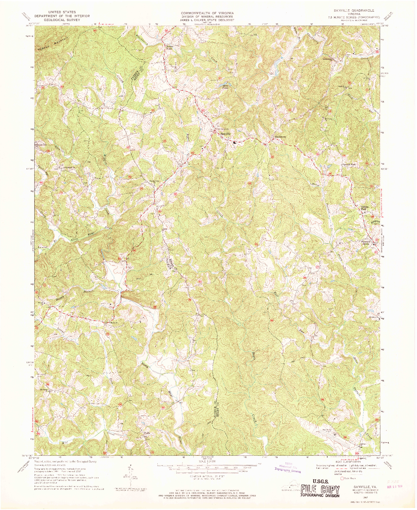 USGS 1:24000-SCALE QUADRANGLE FOR SANVILLE, VA 1967