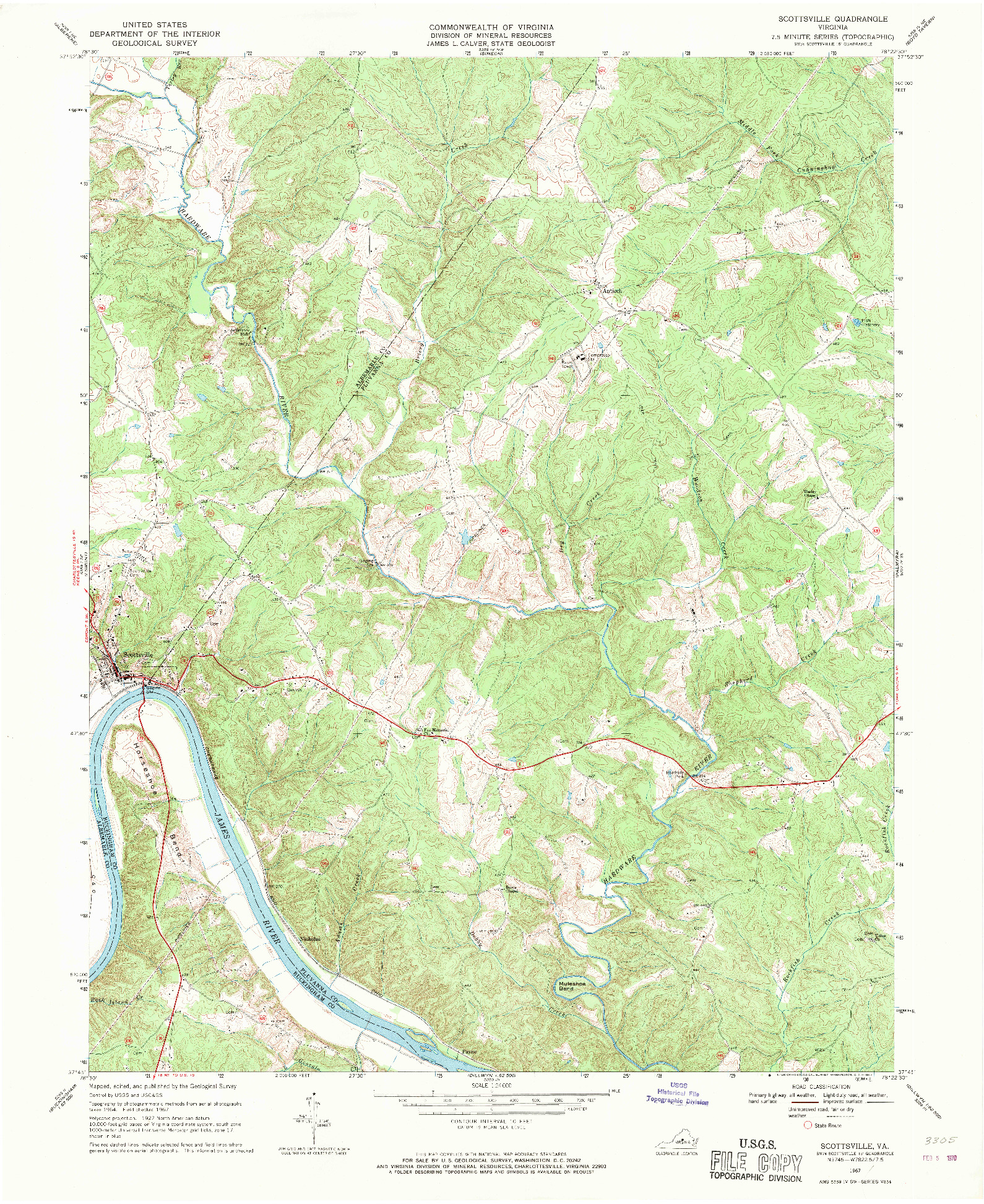 USGS 1:24000-SCALE QUADRANGLE FOR SCOTTSVILLE, VA 1967