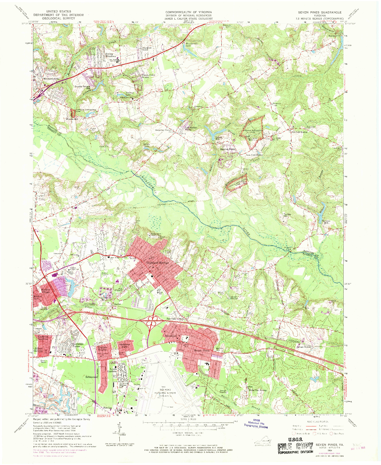 USGS 1:24000-SCALE QUADRANGLE FOR SEVEN PINES, VA 1964