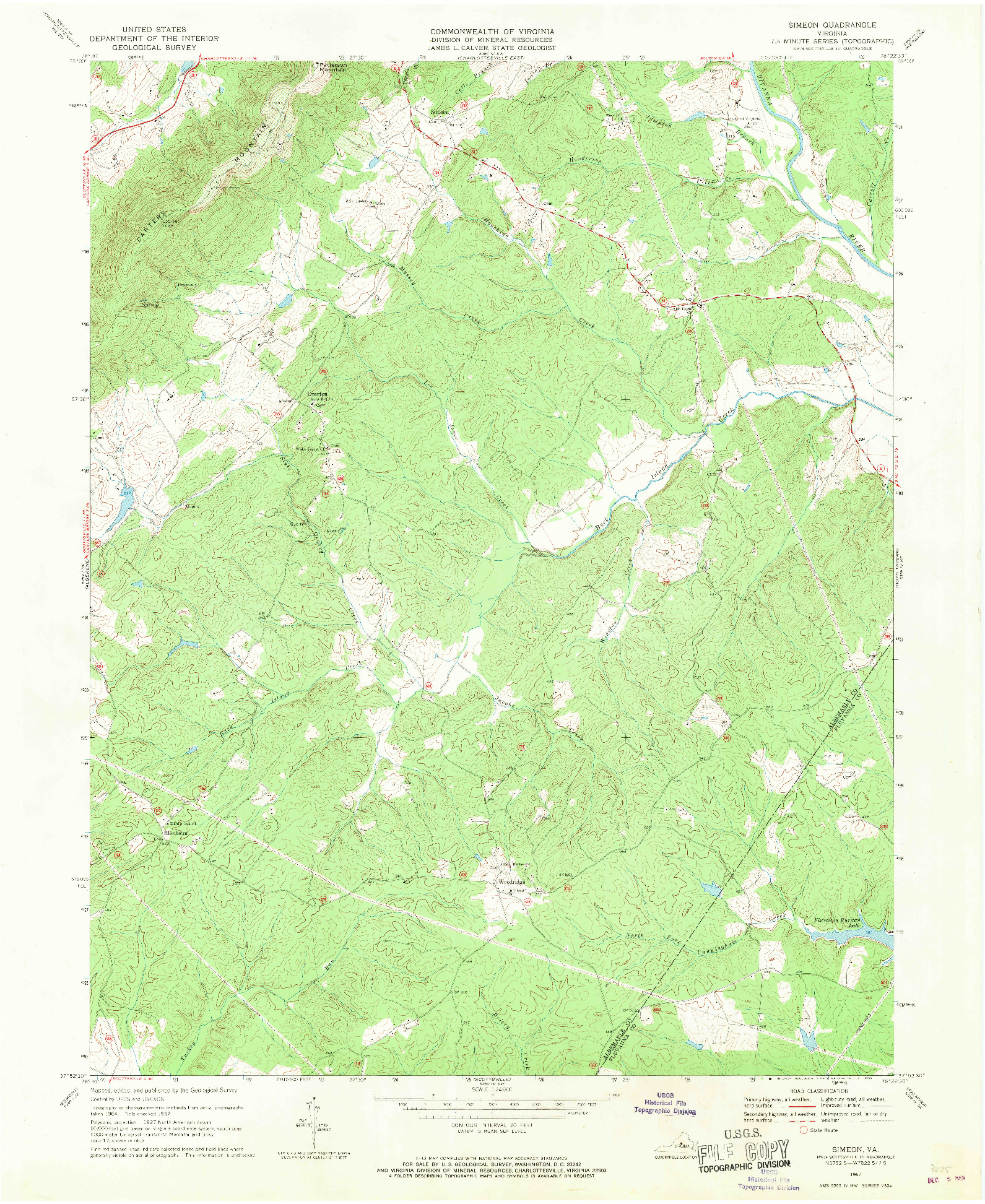 USGS 1:24000-SCALE QUADRANGLE FOR SIMEON, VA 1967