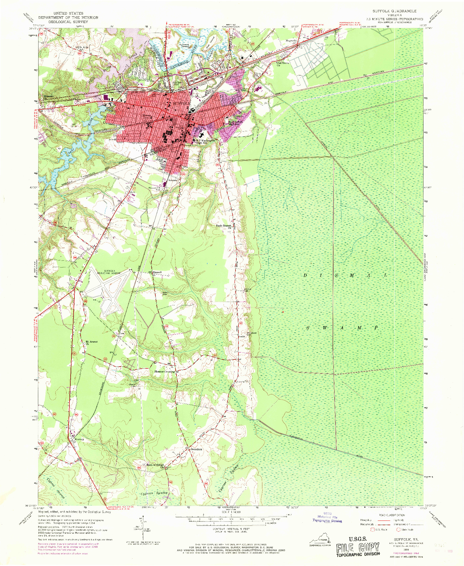 USGS 1:24000-SCALE QUADRANGLE FOR SUFFOLK, VA 1954