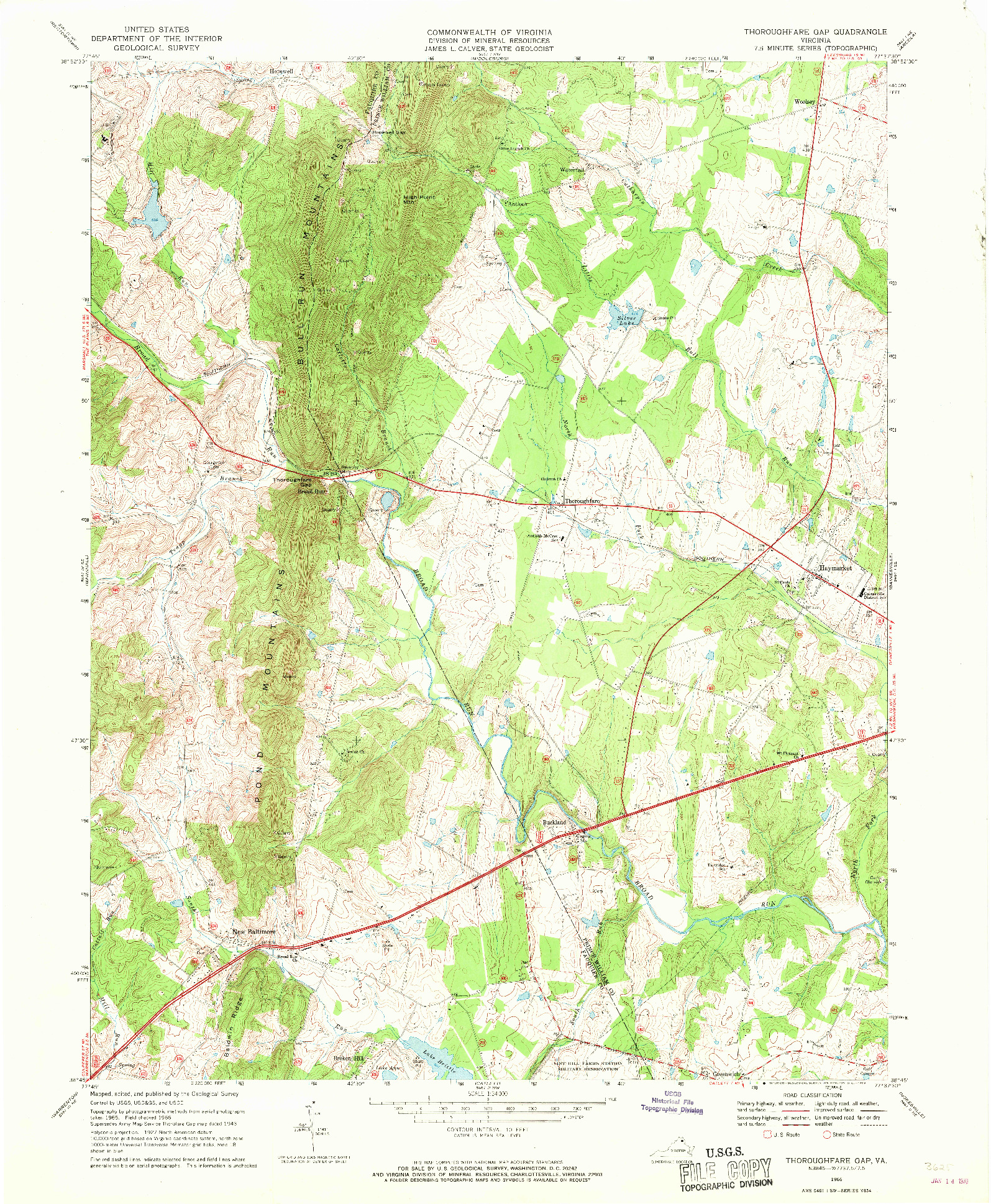 USGS 1:24000-SCALE QUADRANGLE FOR THOROUGHFARE GAP, VA 1966