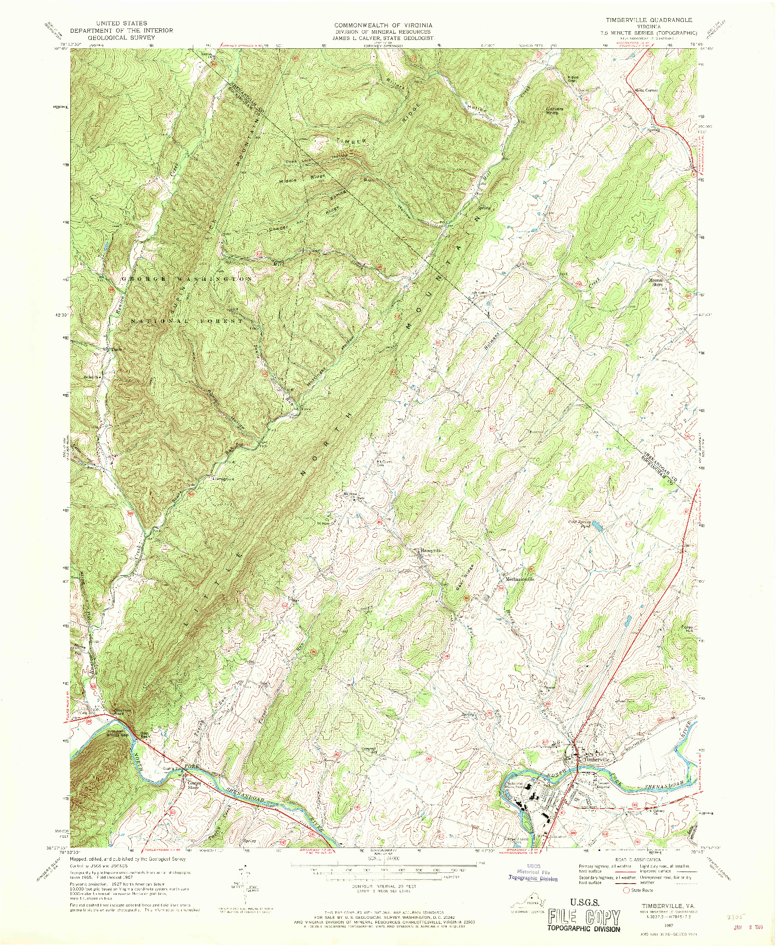 USGS 1:24000-SCALE QUADRANGLE FOR TIMBERVILLE, VA 1967