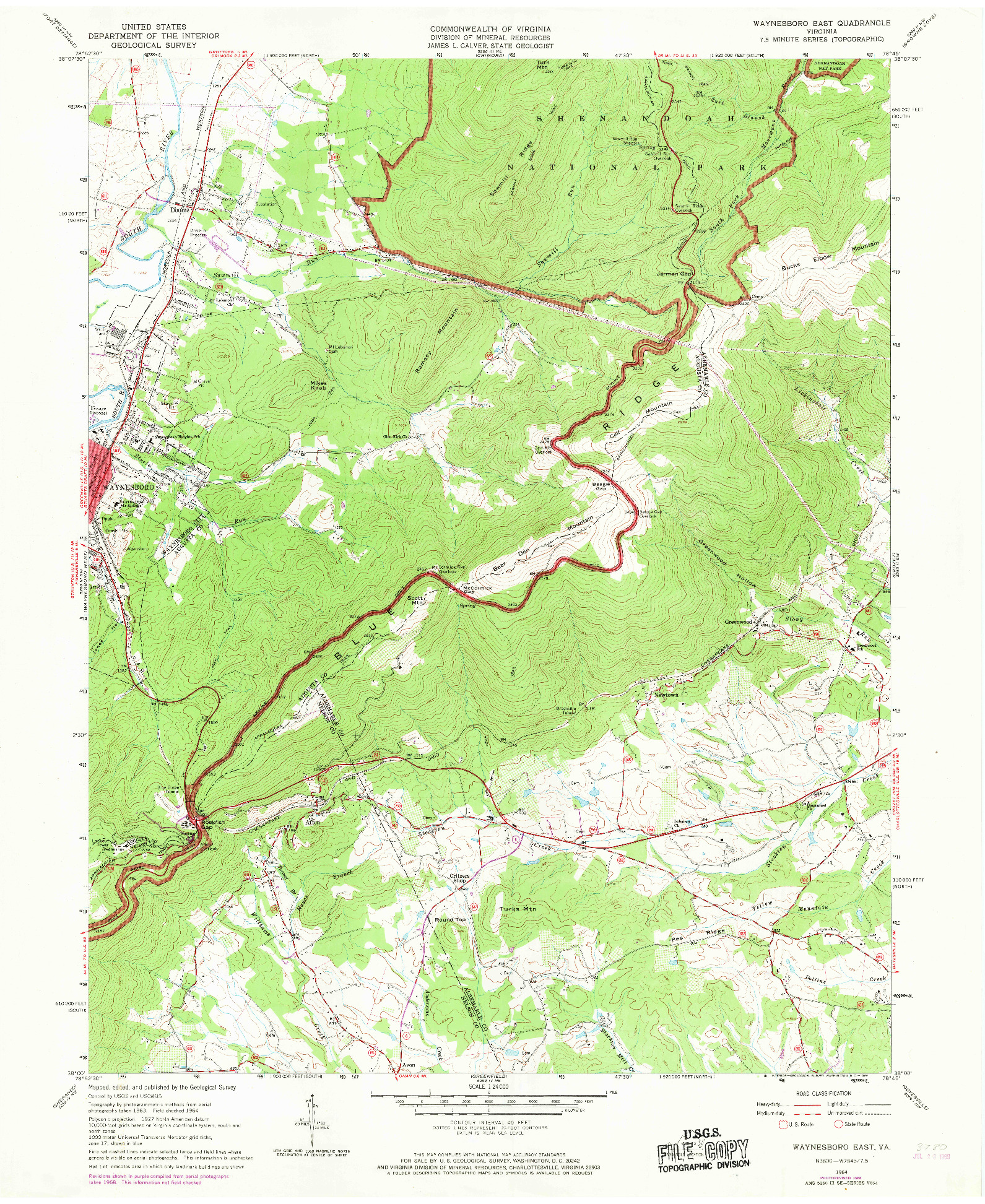 USGS 1:24000-SCALE QUADRANGLE FOR WAYNESBORO EAST, VA 1964