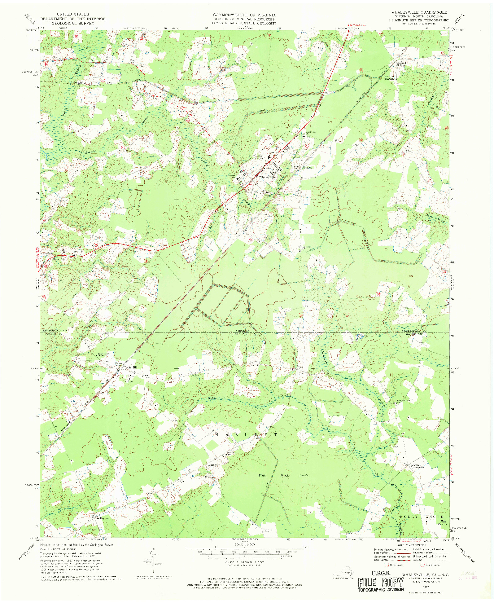 USGS 1:24000-SCALE QUADRANGLE FOR WHALEYVILLE, VA 1967