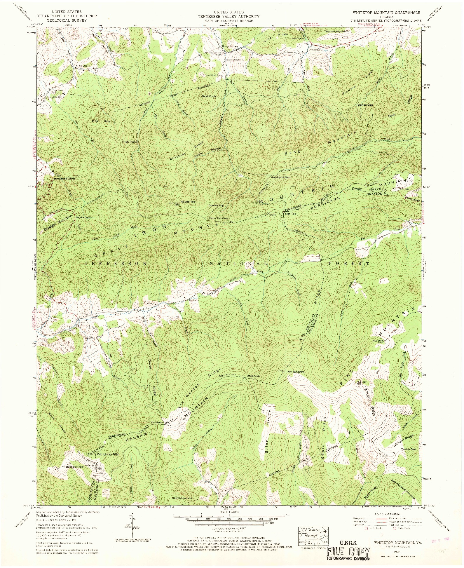 USGS 1:24000-SCALE QUADRANGLE FOR WHITETOP MOUNTAIN, VA 1959