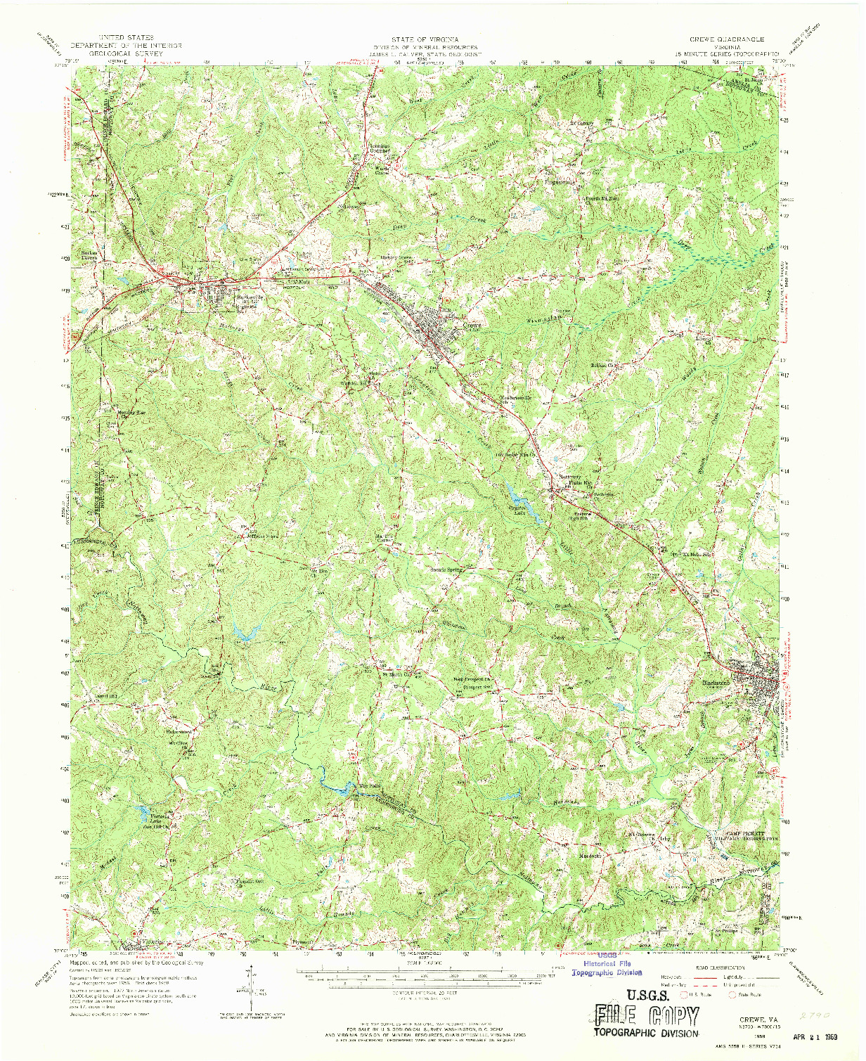 USGS 1:62500-SCALE QUADRANGLE FOR CREWE, VA 1958