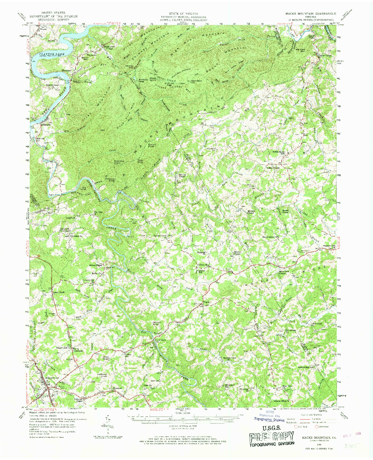 USGS 1:62500-SCALE QUADRANGLE FOR MACKS MOUNTAIN, VA 1956