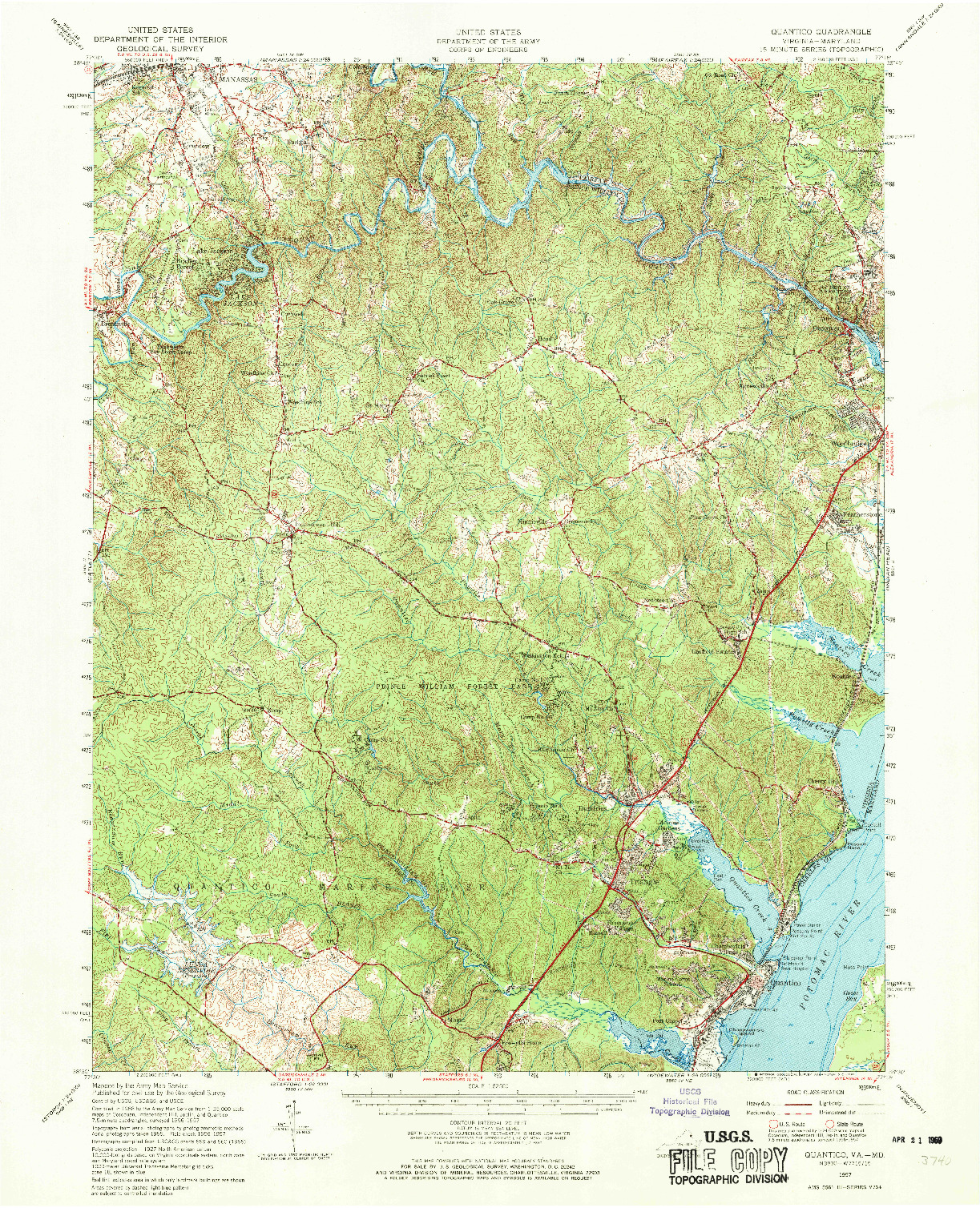 USGS 1:62500-SCALE QUADRANGLE FOR QUANTICO, VA 1957