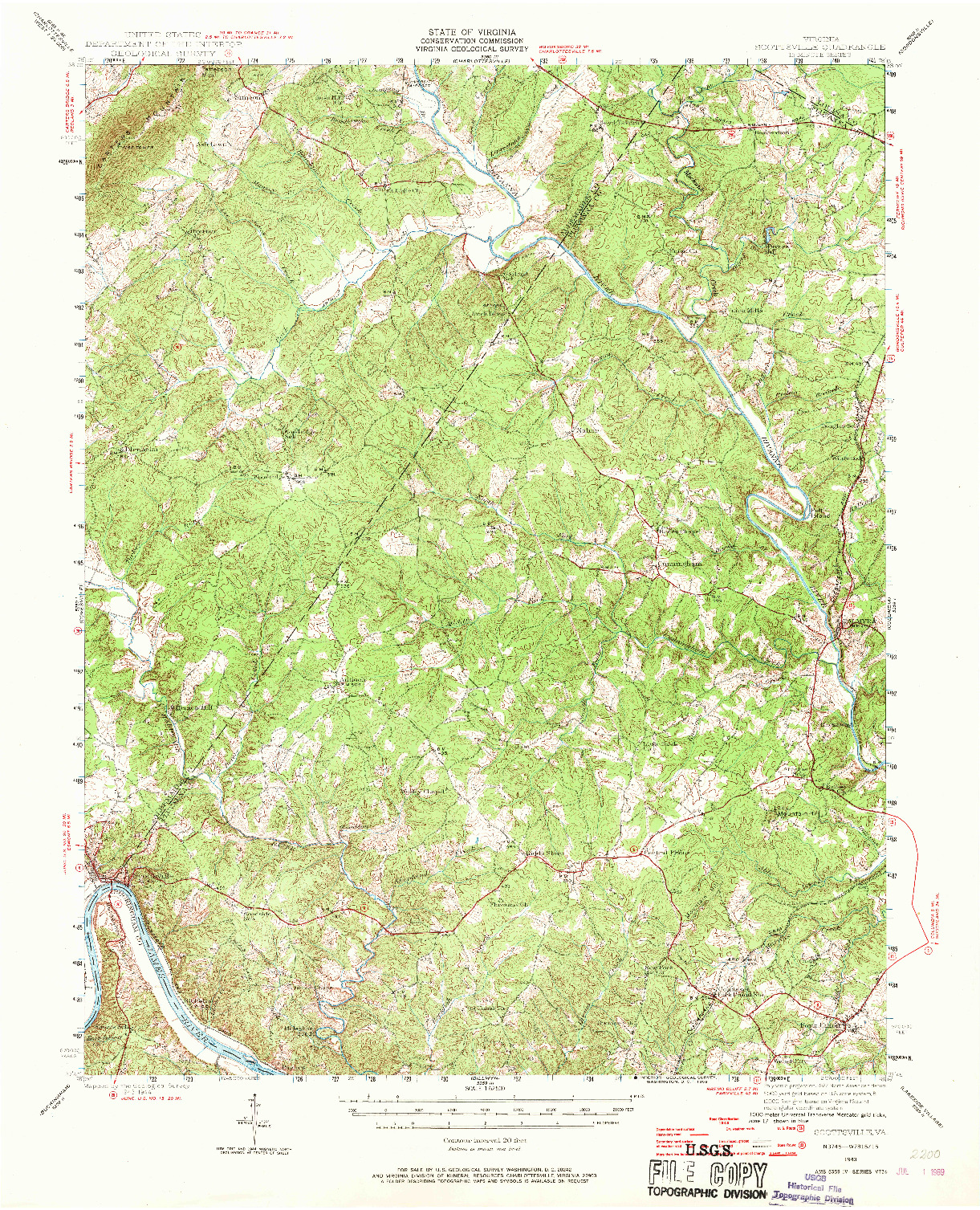 USGS 1:62500-SCALE QUADRANGLE FOR SCOTTSVILLE, VA 1943