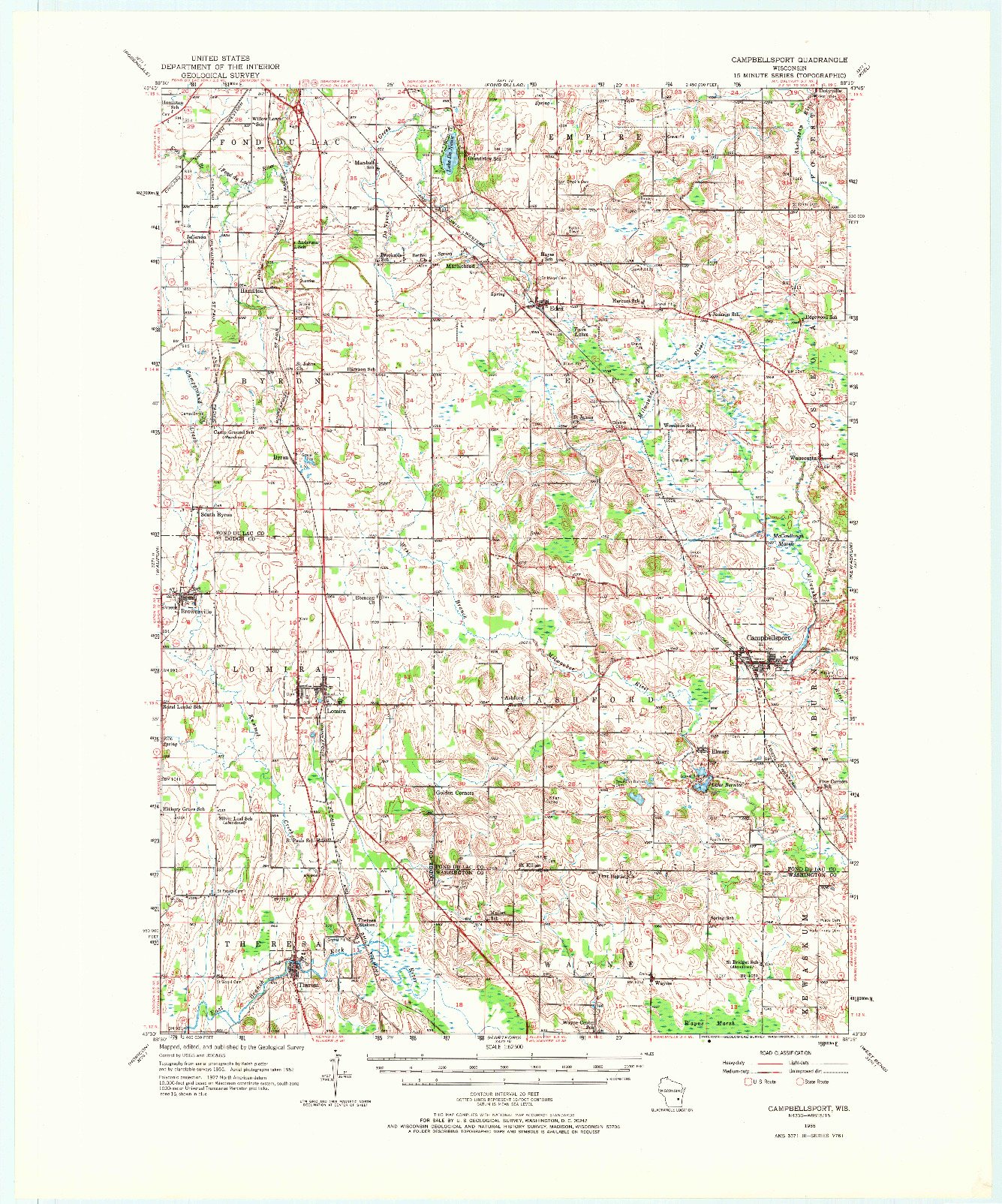 USGS 1:62500-SCALE QUADRANGLE FOR CAMPBELLSPORT, WI 1955