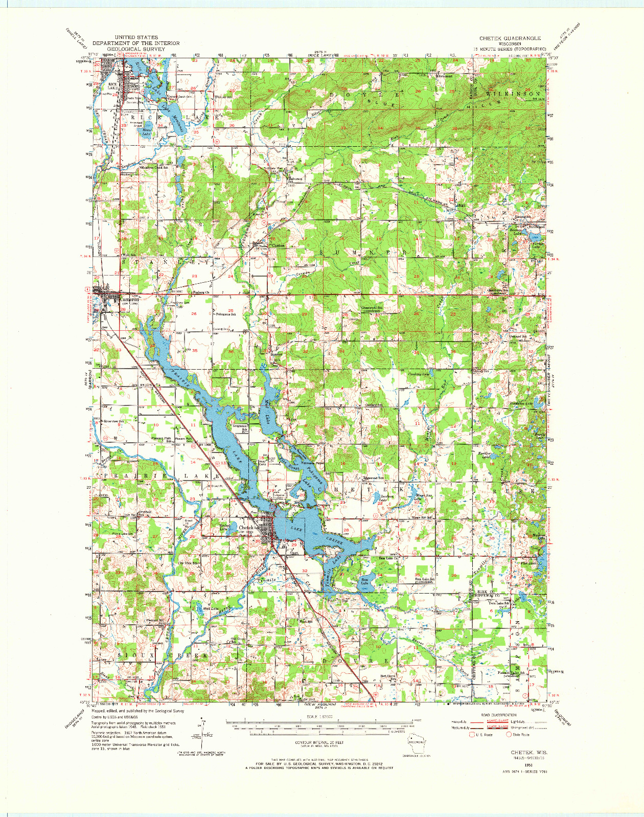 USGS 1:62500-SCALE QUADRANGLE FOR CHETEK, WI 1951