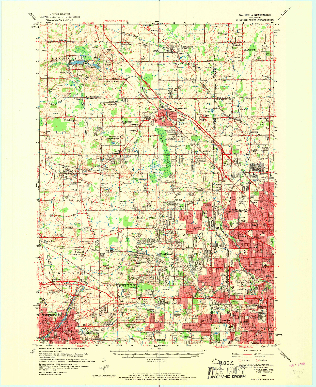 USGS 1:62500-SCALE QUADRANGLE FOR WAUKESHA, WI 1959