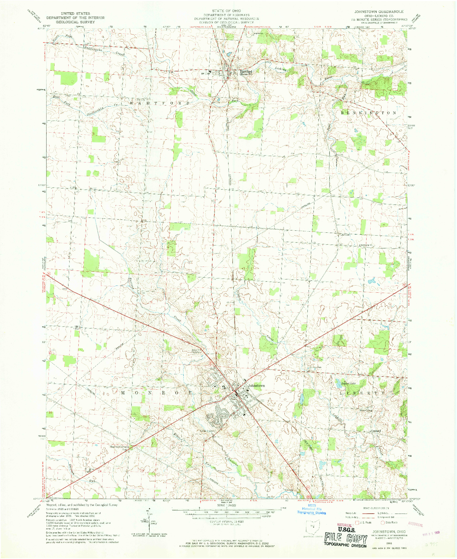 USGS 1:24000-SCALE QUADRANGLE FOR JOHNSTOWN, OH 1961