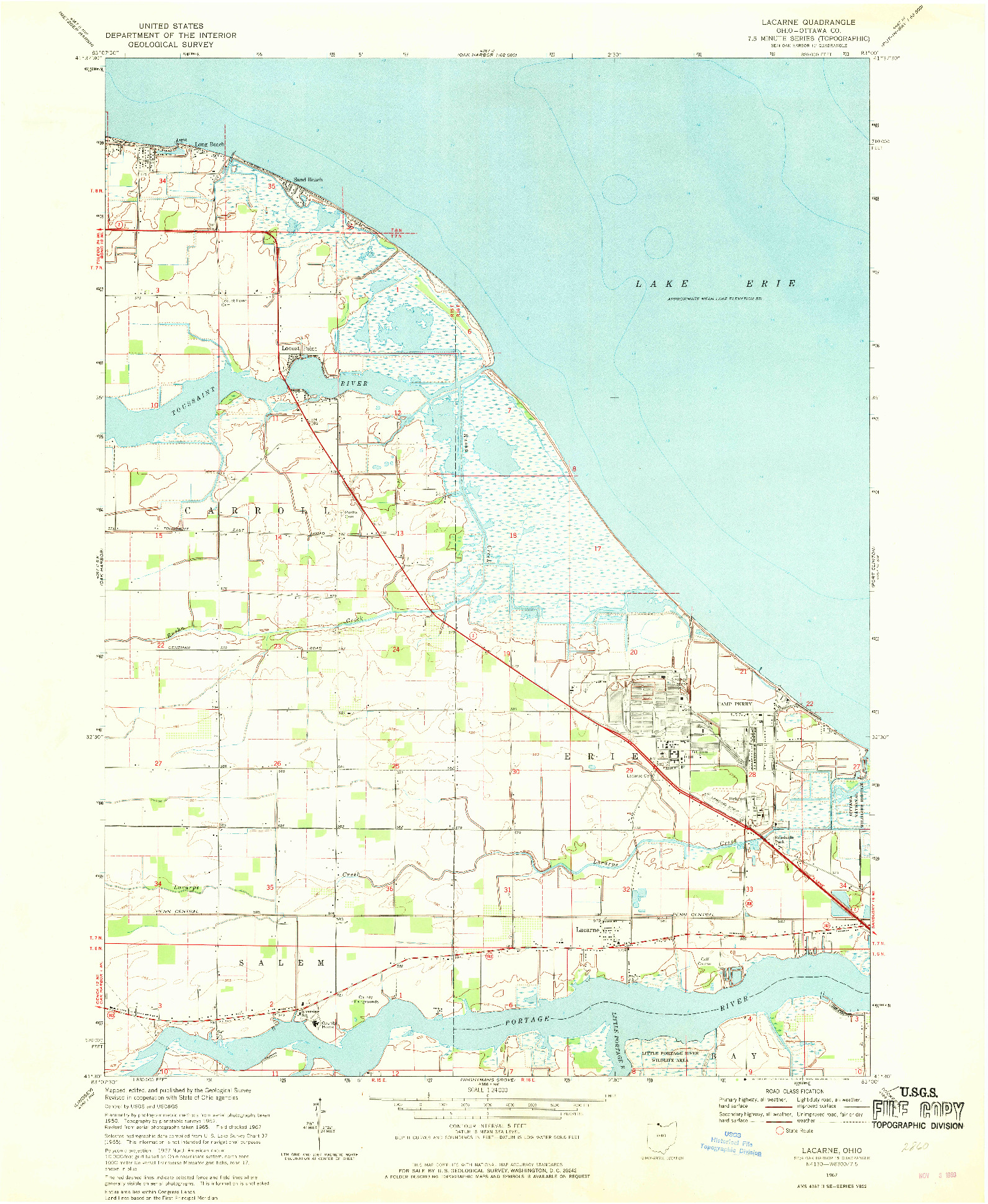 USGS 1:24000-SCALE QUADRANGLE FOR LACARNE, OH 1967