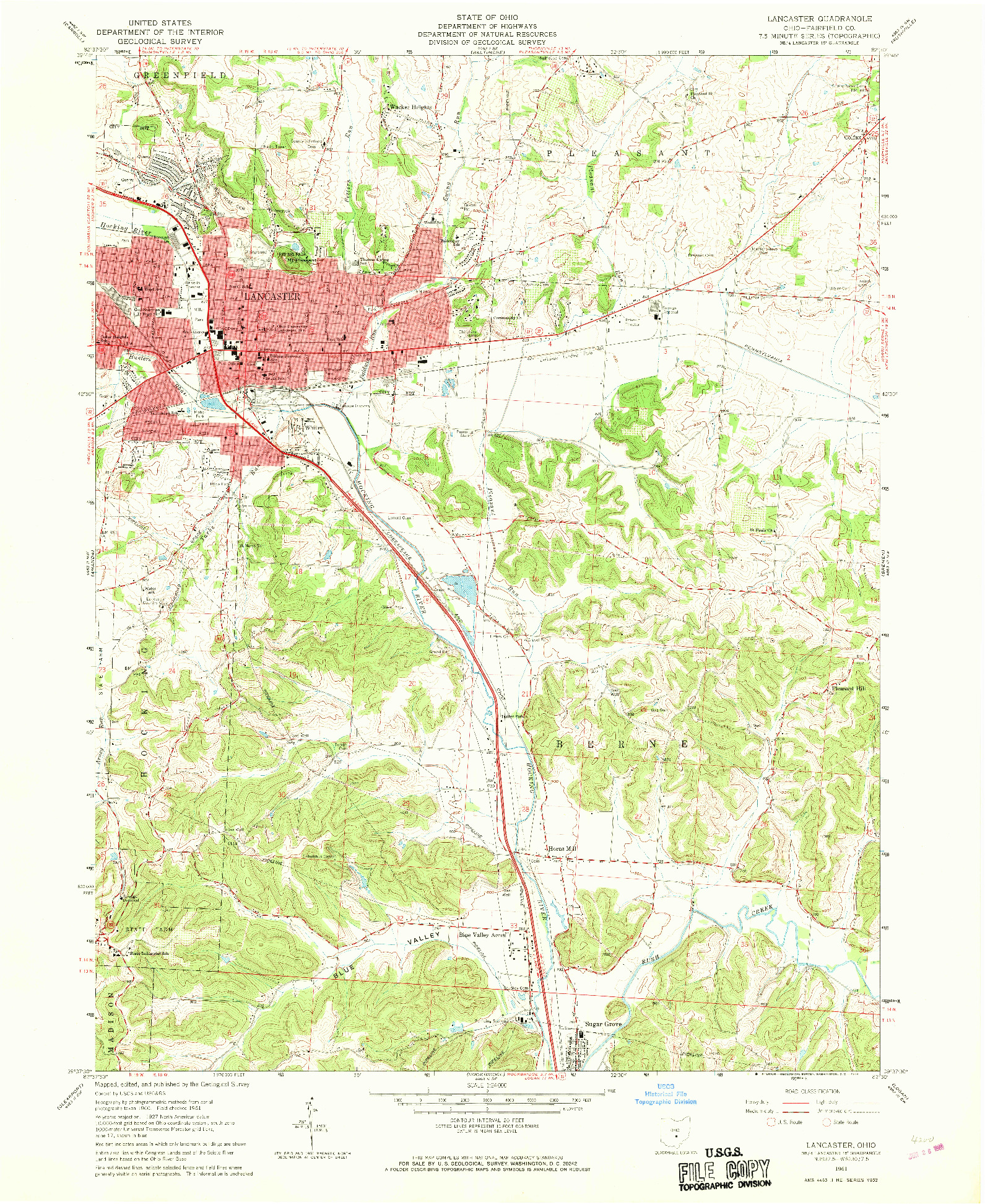 USGS 1:24000-SCALE QUADRANGLE FOR LANCASTER, OH 1961