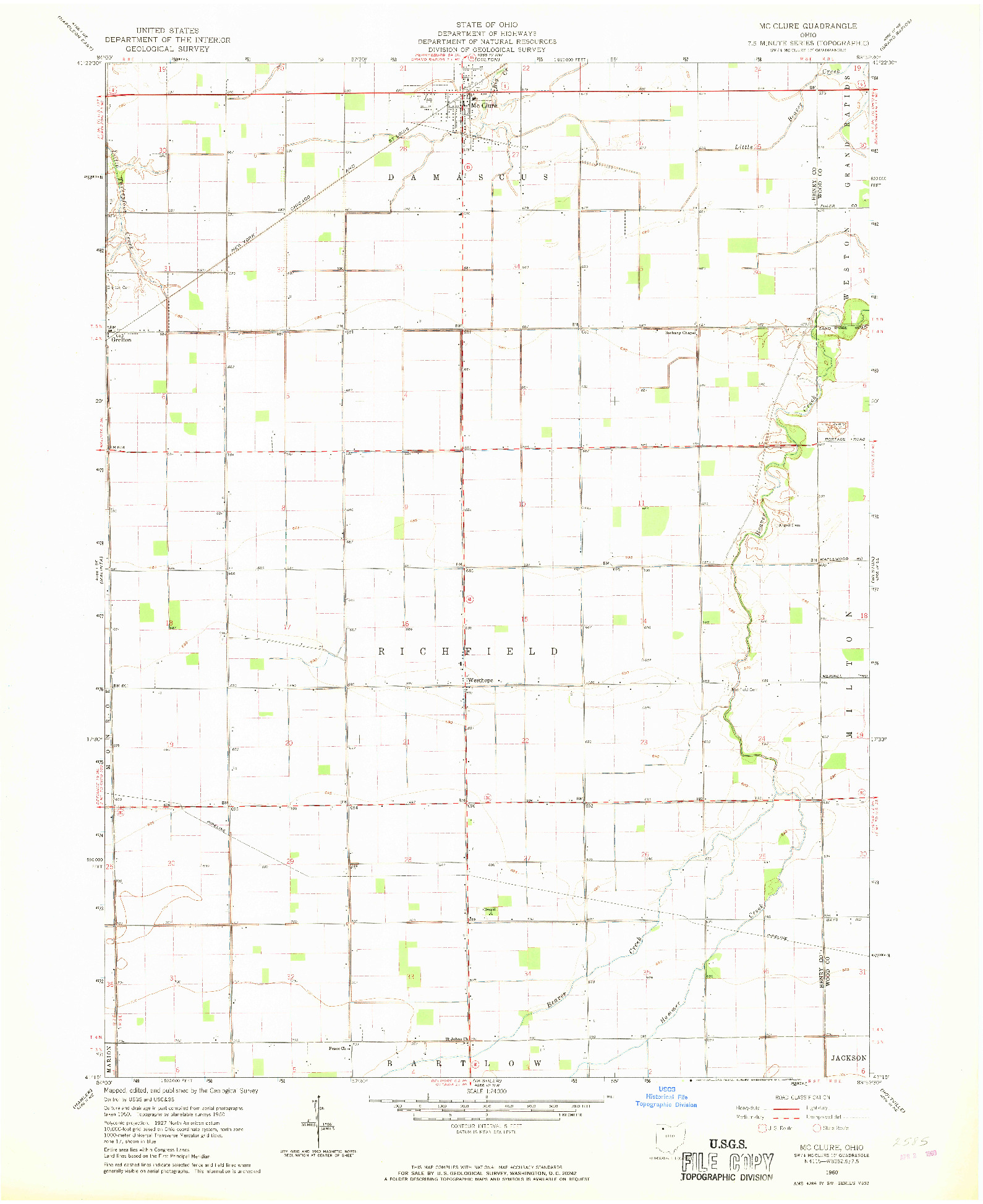 USGS 1:24000-SCALE QUADRANGLE FOR MC CLURE, OH 1960