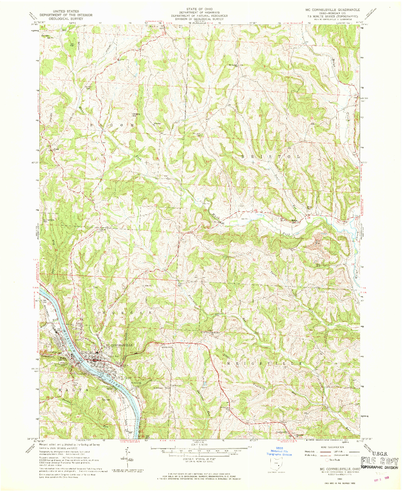 USGS 1:24000-SCALE QUADRANGLE FOR MC CONNELSVILLE, OH 1961
