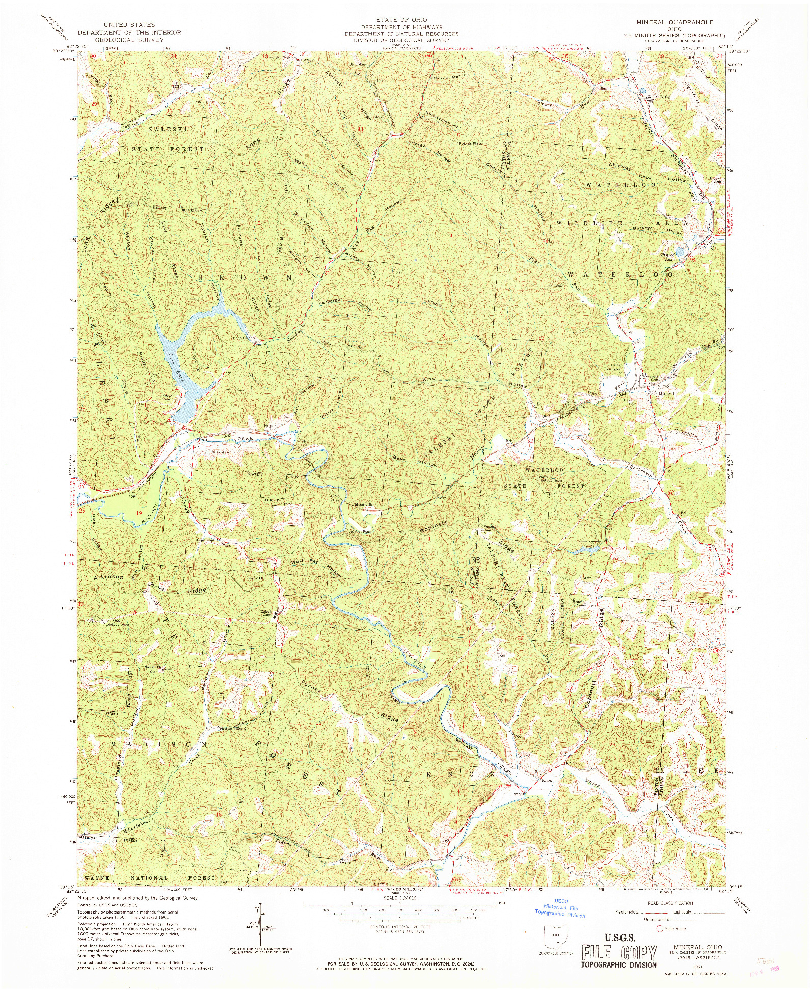 USGS 1:24000-SCALE QUADRANGLE FOR MINERAL, OH 1961