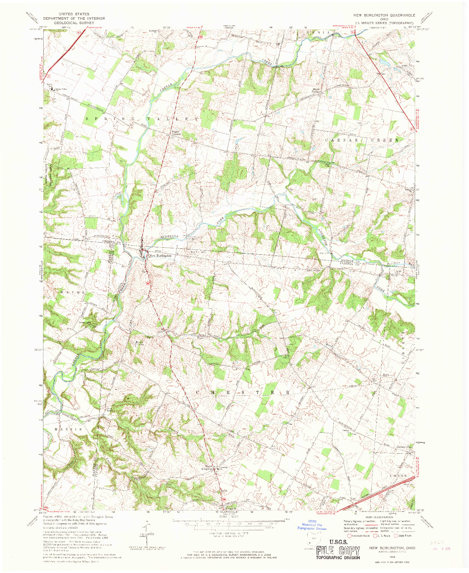 USGS 1:24000-SCALE QUADRANGLE FOR NEW BURLINGTON, OH 1968