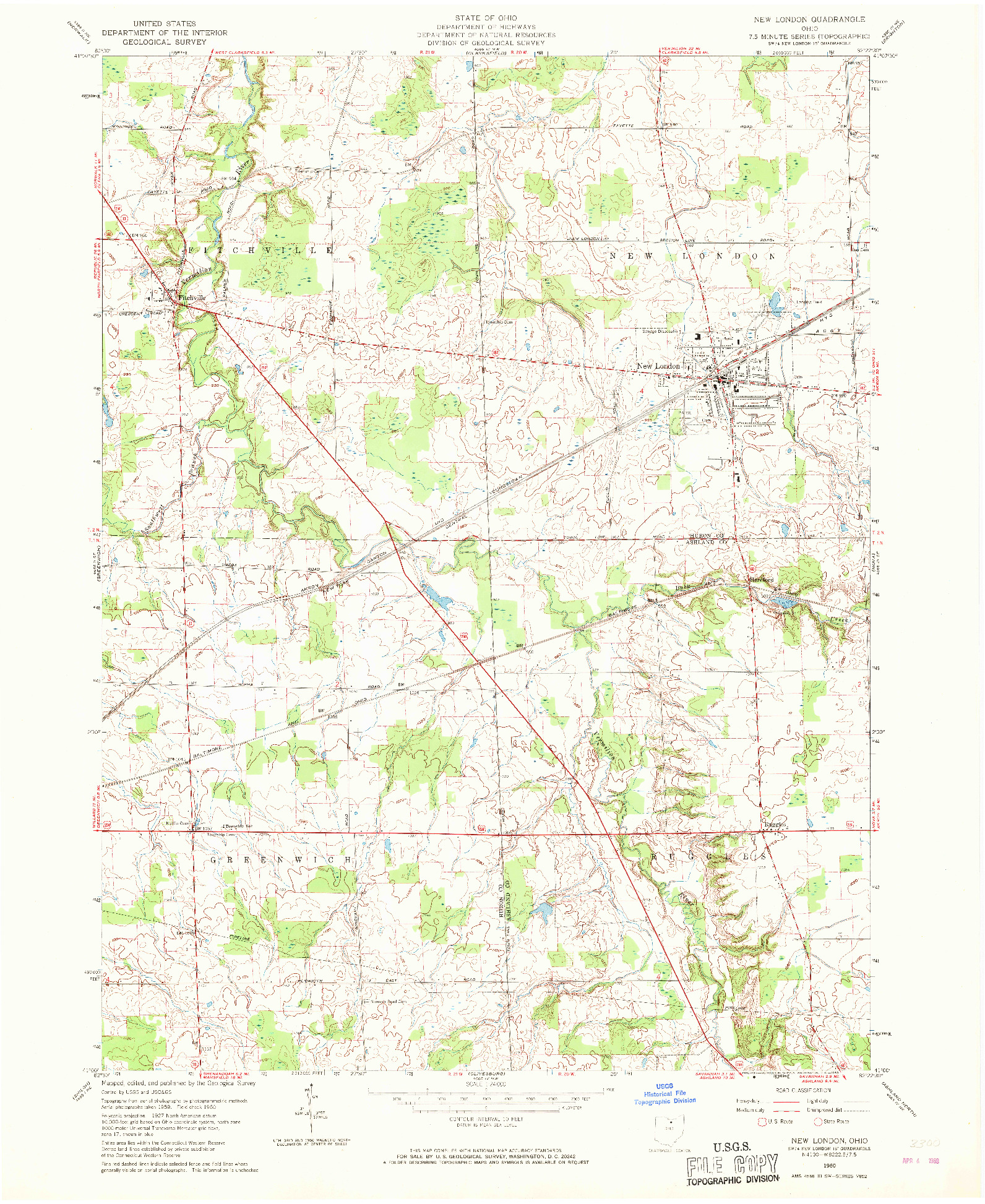 USGS 1:24000-SCALE QUADRANGLE FOR NEW LONDON, OH 1960