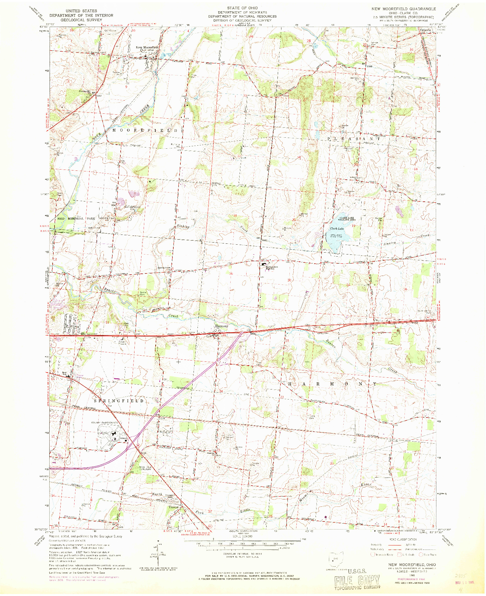 USGS 1:24000-SCALE QUADRANGLE FOR NEW MOOREFIELD, OH 1961