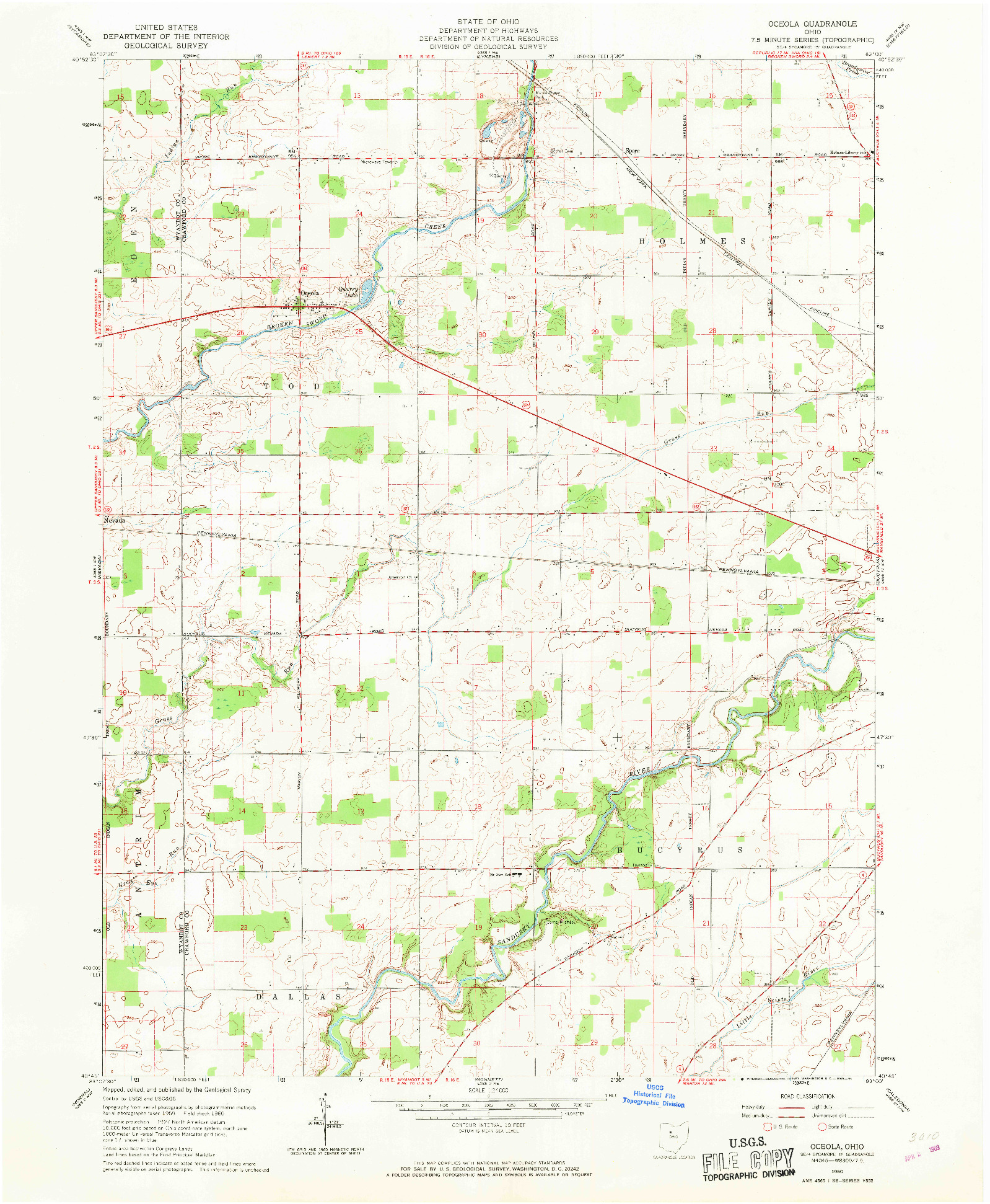USGS 1:24000-SCALE QUADRANGLE FOR OCEOLA, OH 1960
