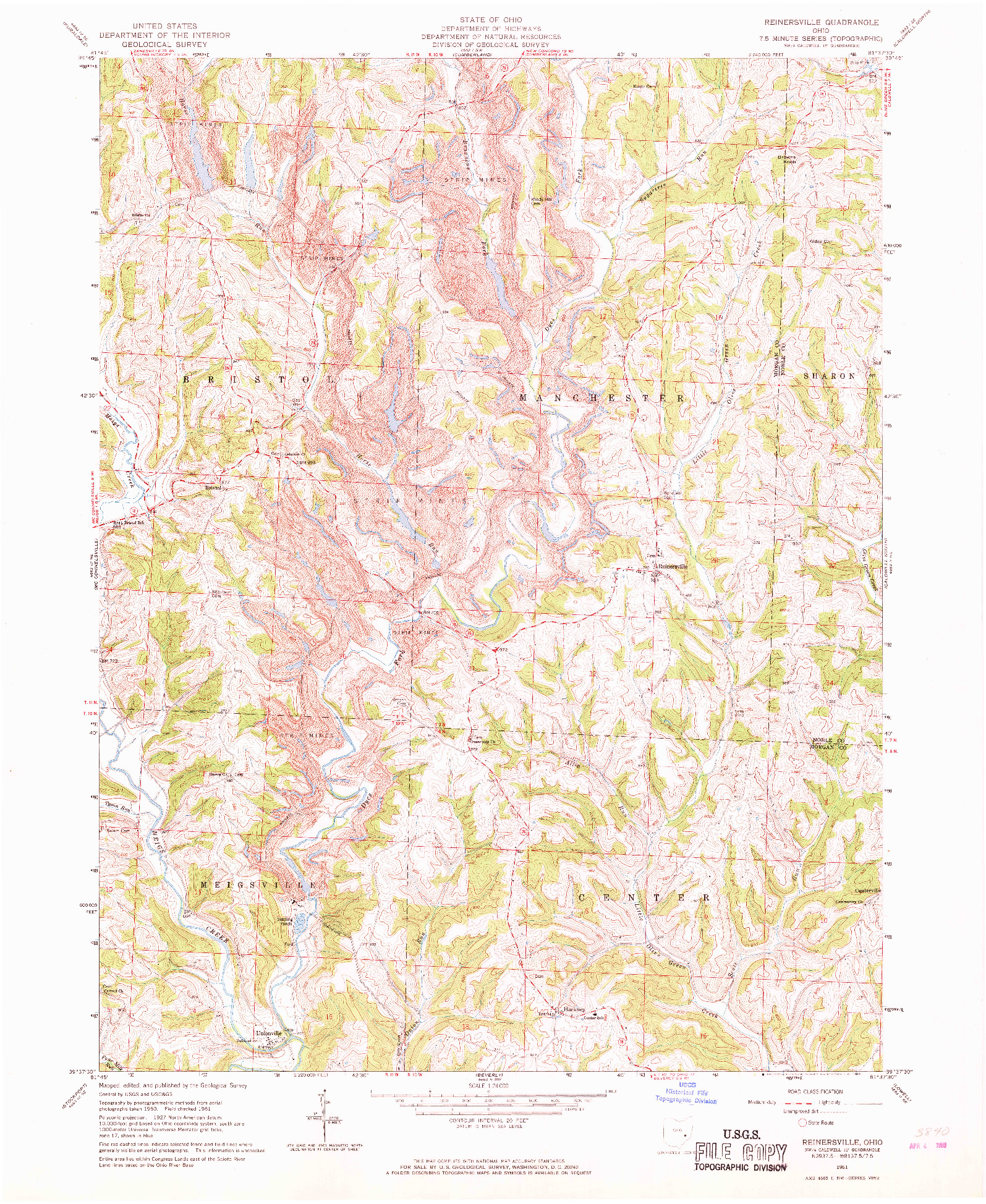 USGS 1:24000-SCALE QUADRANGLE FOR REINERSVILLE, OH 1961