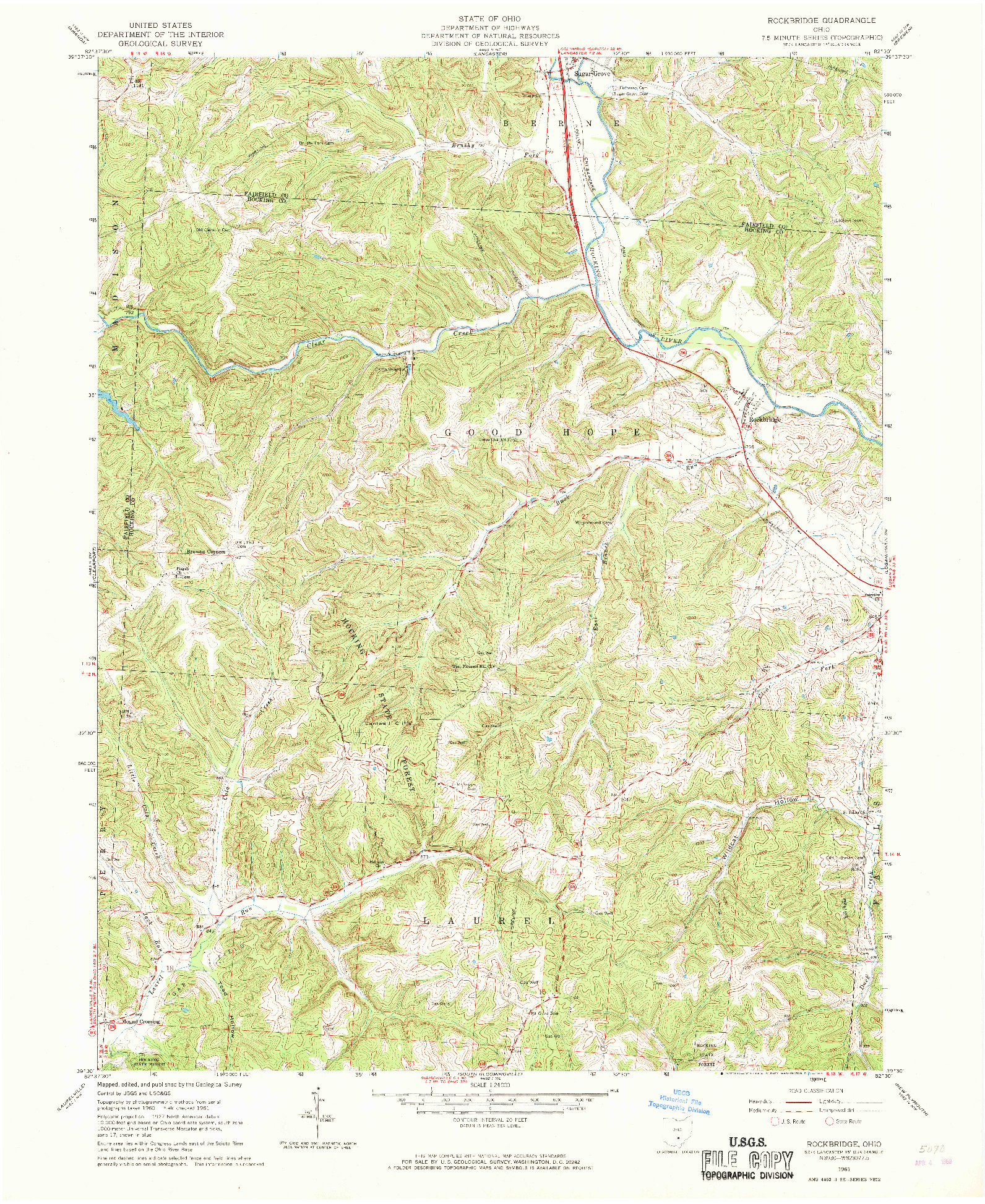 USGS 1:24000-SCALE QUADRANGLE FOR ROCKBRIDGE, OH 1961