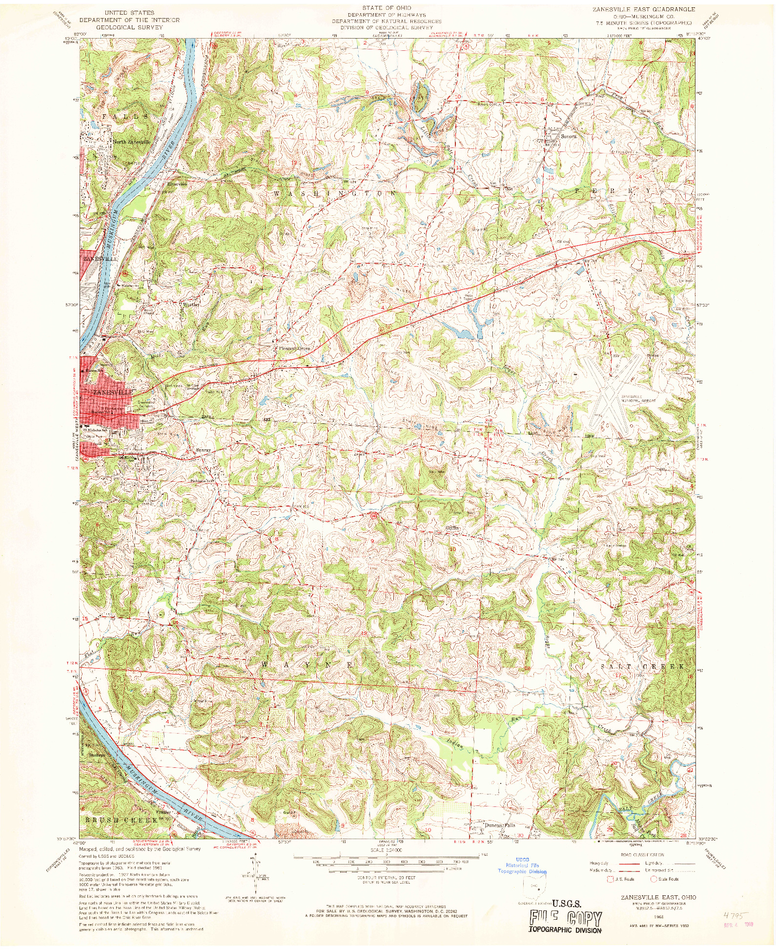 USGS 1:24000-SCALE QUADRANGLE FOR ZANESVILLE EAST, OH 1961