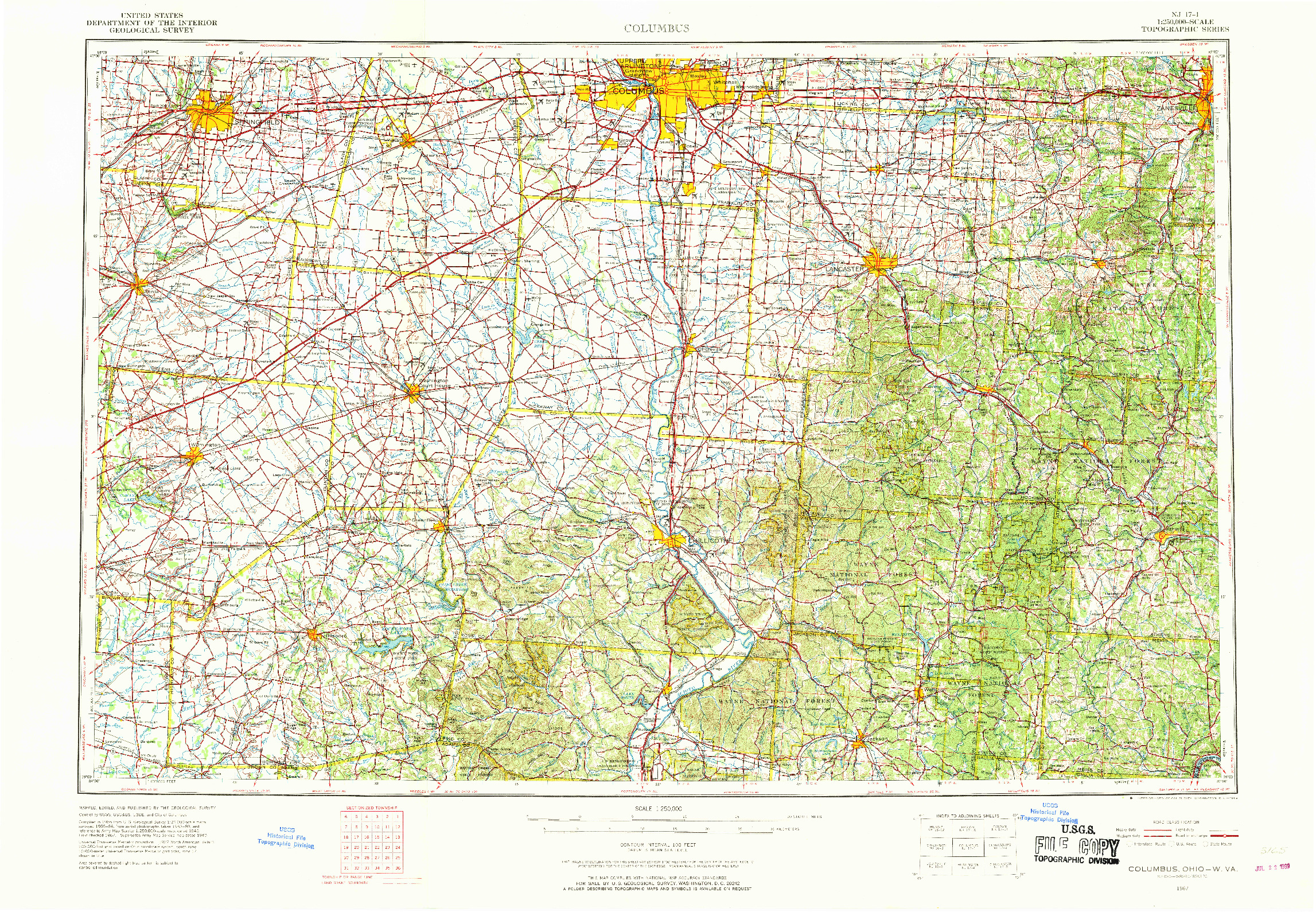 USGS 1:250000-SCALE QUADRANGLE FOR COLUMBUS, OH 1967