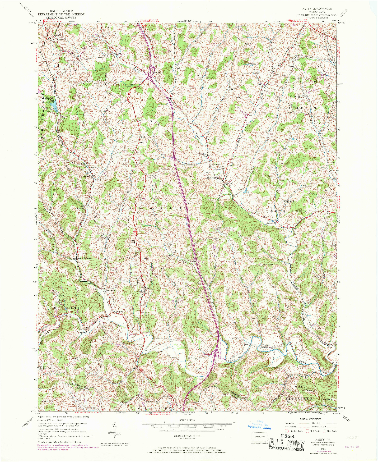 USGS 1:24000-SCALE QUADRANGLE FOR AMITY, PA 1954