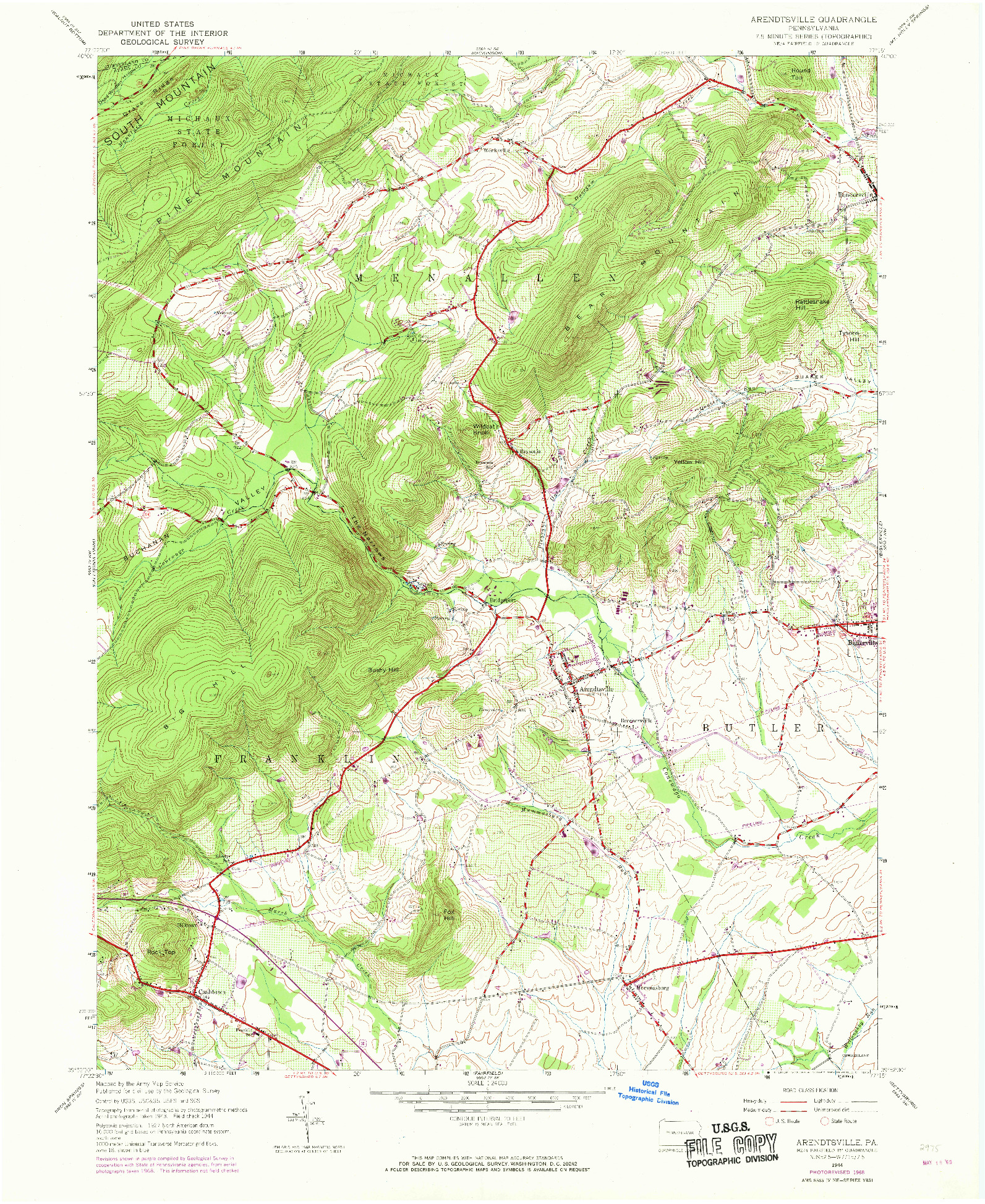 USGS 1:24000-SCALE QUADRANGLE FOR ARENDTSVILLE, PA 1944