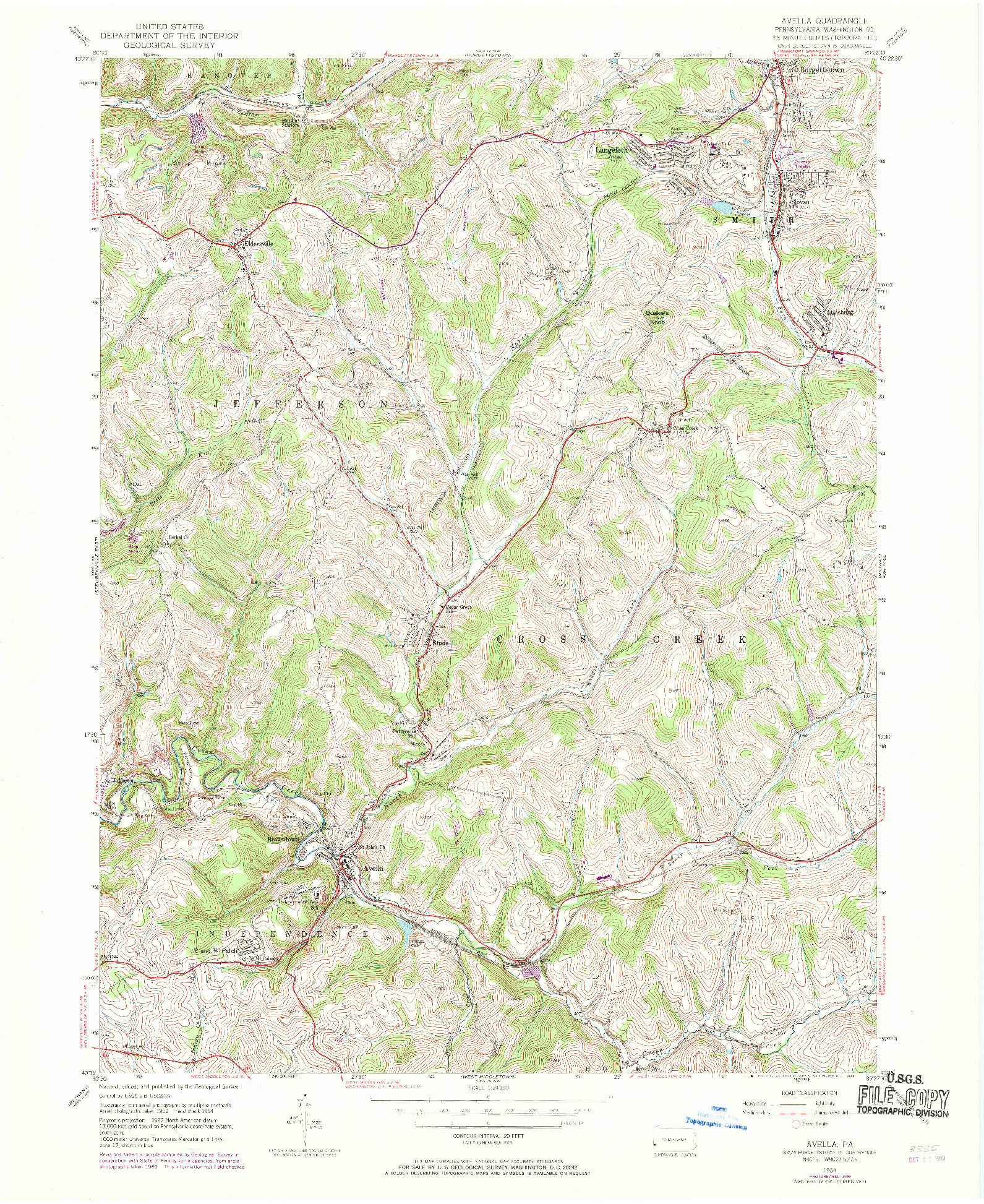 USGS 1:24000-SCALE QUADRANGLE FOR AVELLA, PA 1954