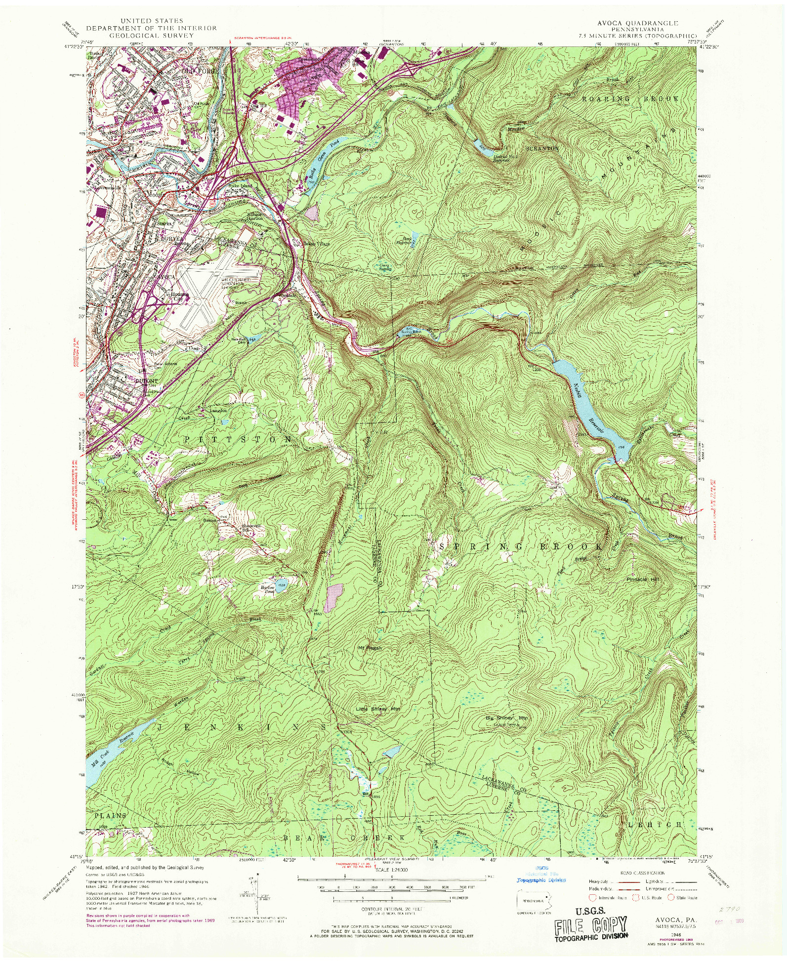 USGS 1:24000-SCALE QUADRANGLE FOR AVOCA, PA 1946