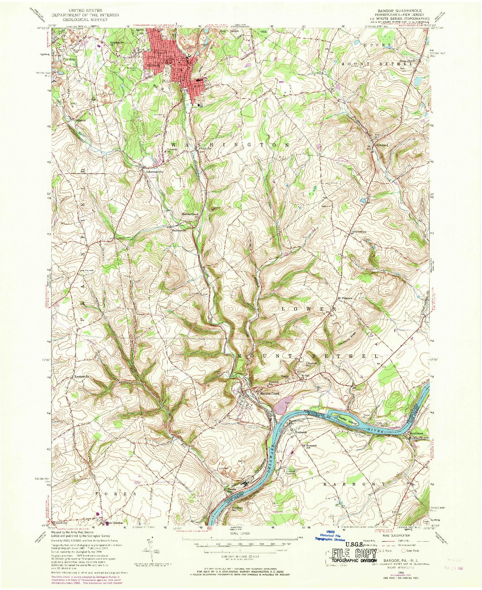 USGS 1:24000-SCALE QUADRANGLE FOR BANGOR, PA 1956