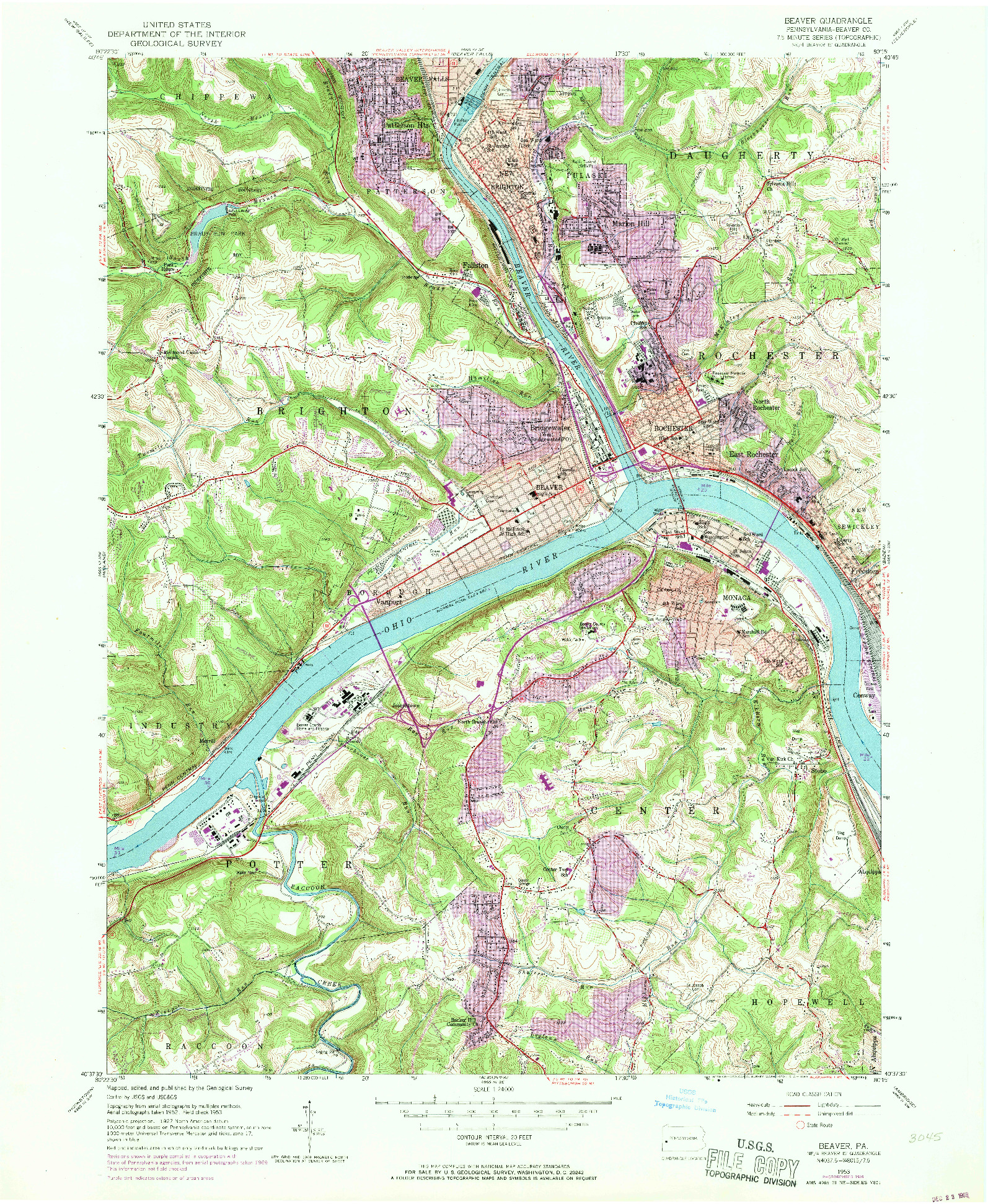 USGS 1:24000-SCALE QUADRANGLE FOR BEAVER, PA 1953