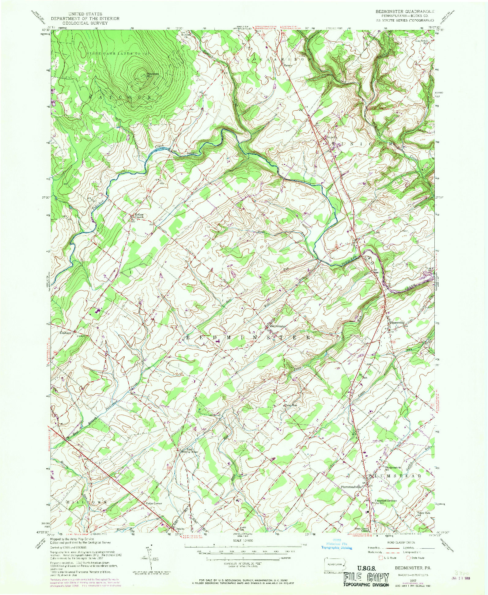 USGS 1:24000-SCALE QUADRANGLE FOR BEDMINSTER, PA 1957