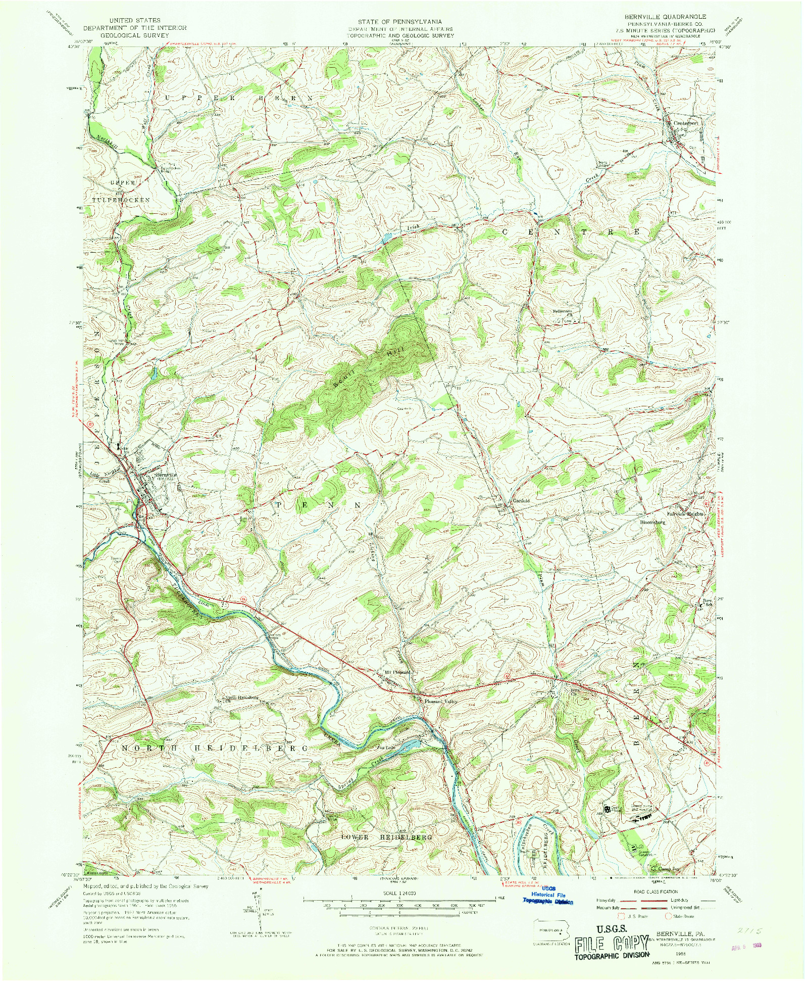 USGS 1:24000-SCALE QUADRANGLE FOR BERNVILLE, PA 1955