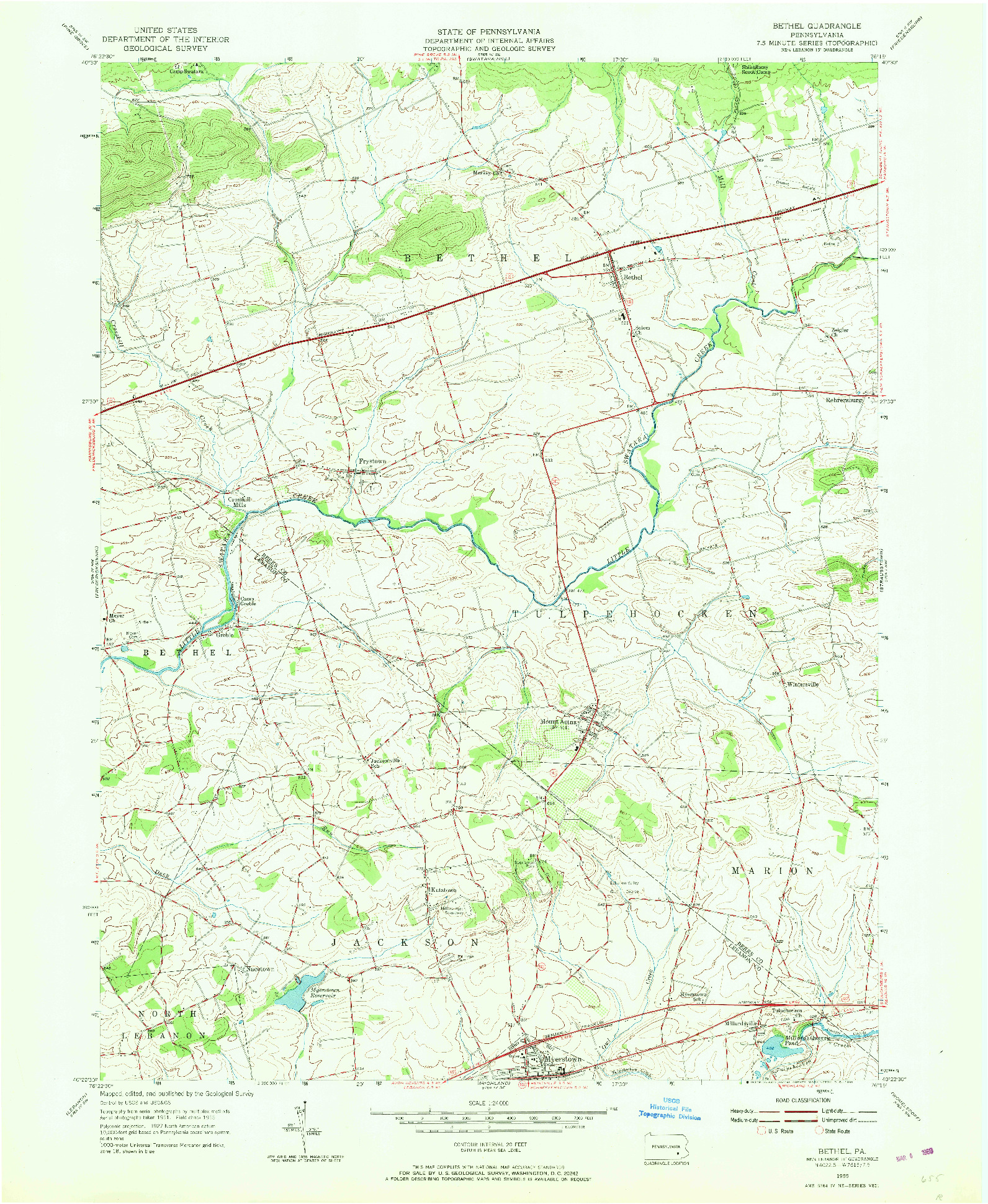 USGS 1:24000-SCALE QUADRANGLE FOR BETHEL, PA 1955