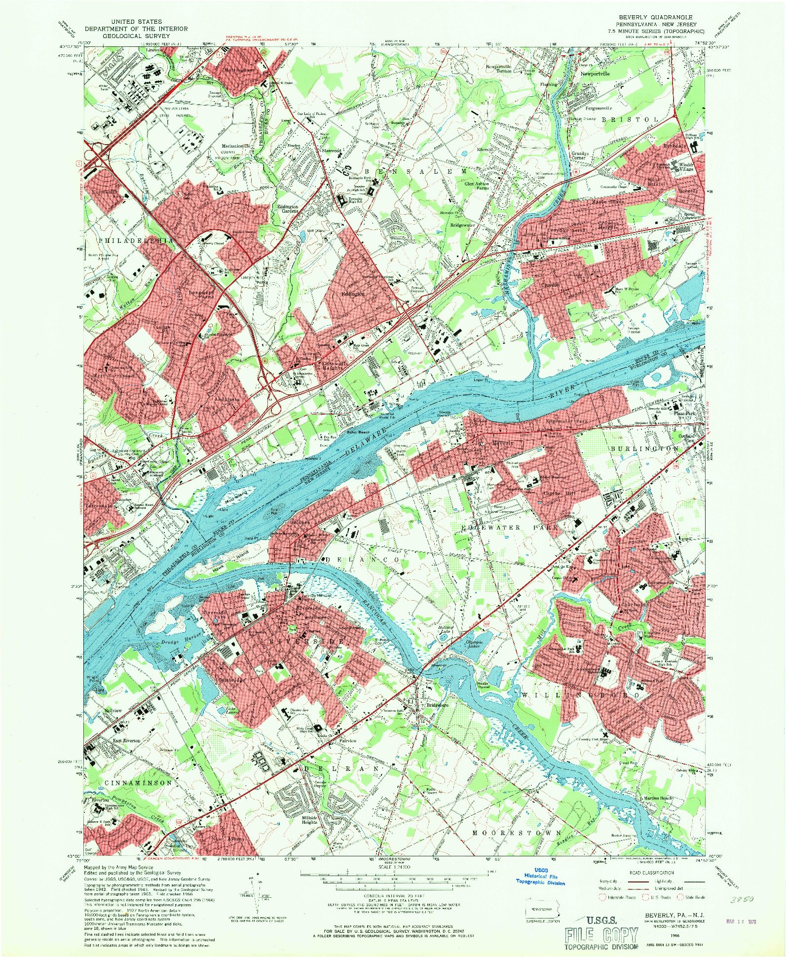 USGS 1:24000-SCALE QUADRANGLE FOR BEVERLY, PA 1966