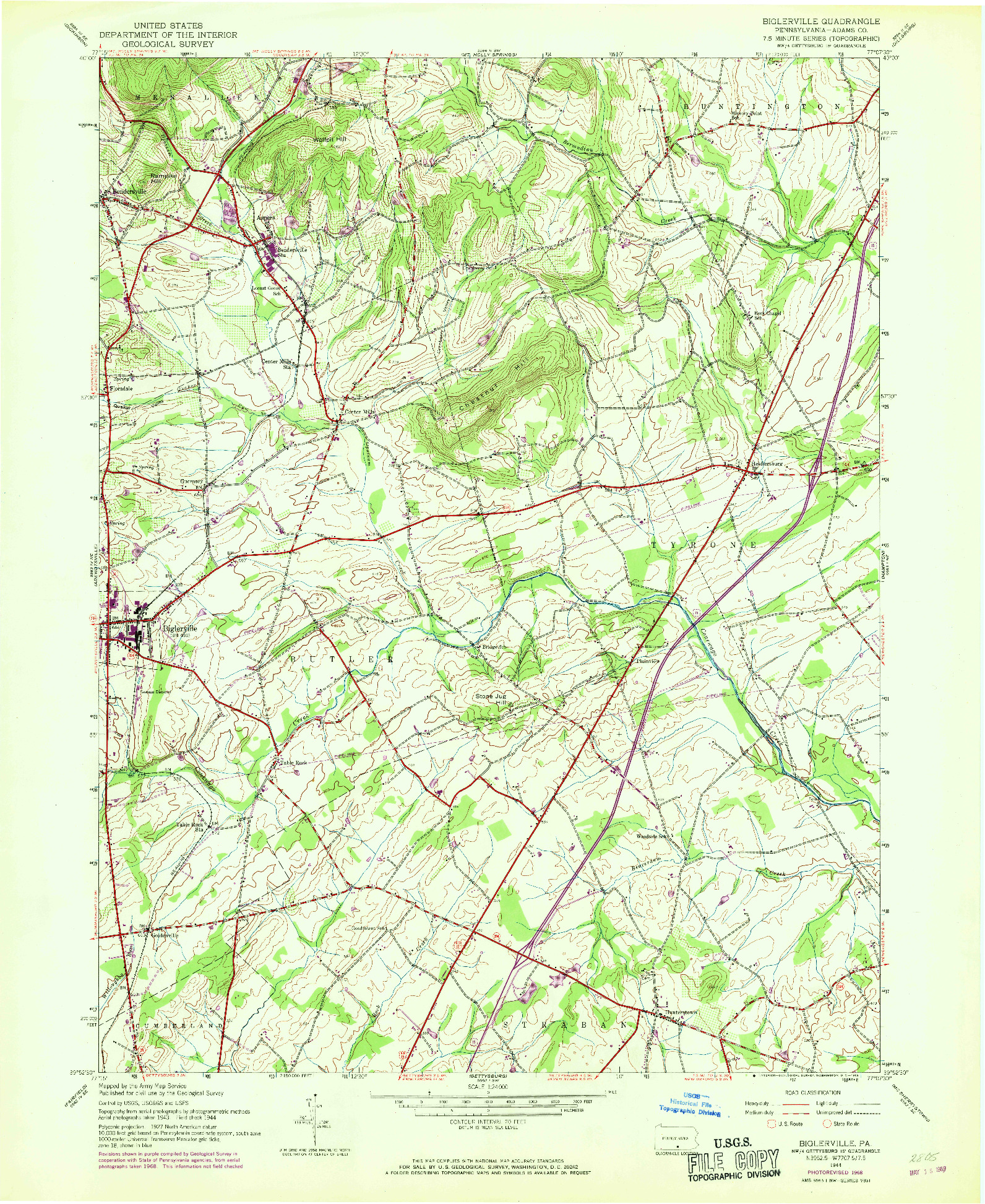 USGS 1:24000-SCALE QUADRANGLE FOR BIGLERVILLE, PA 1944